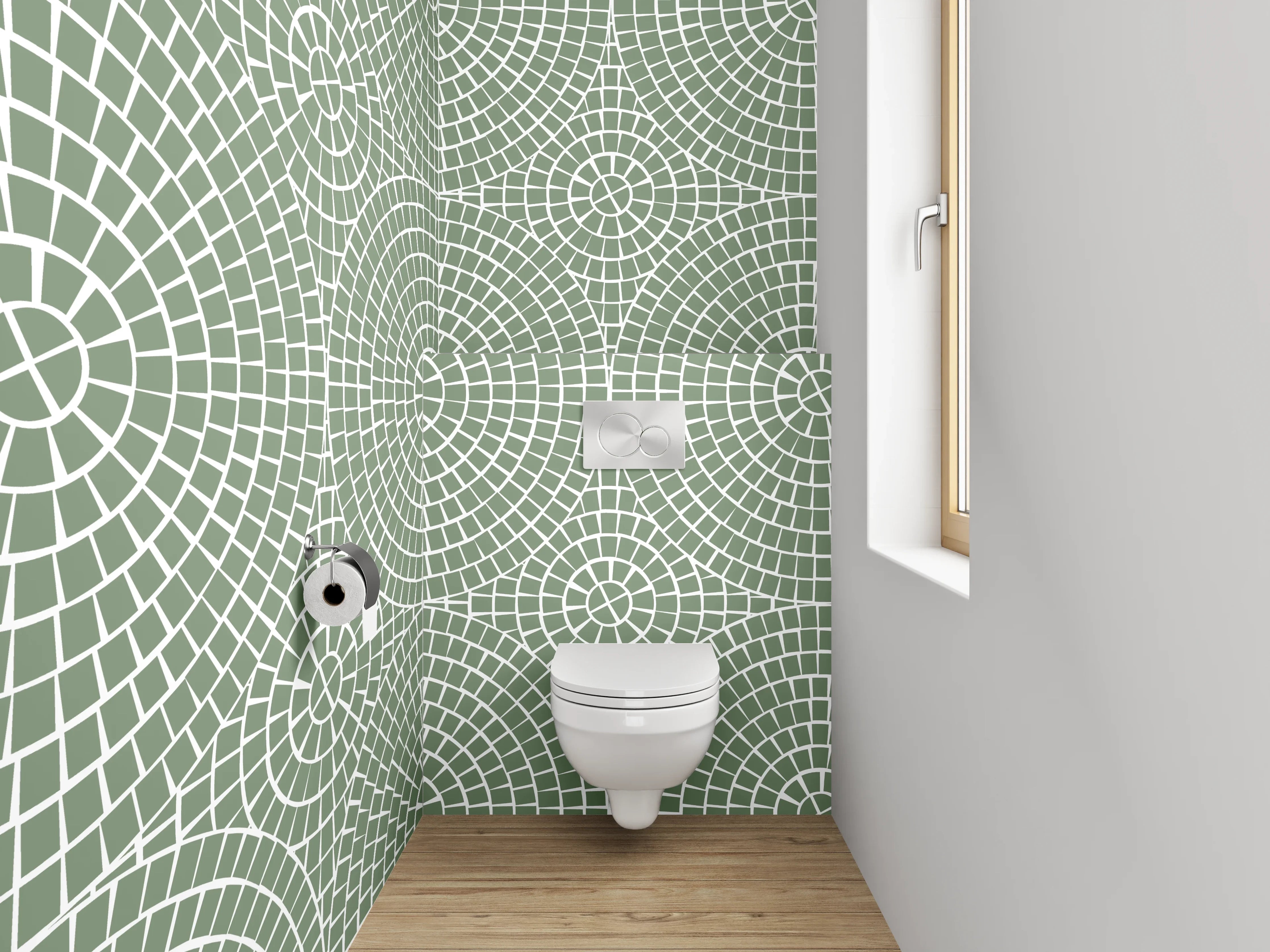 WC-Rückwand - Retro Kreismuster grün weiß