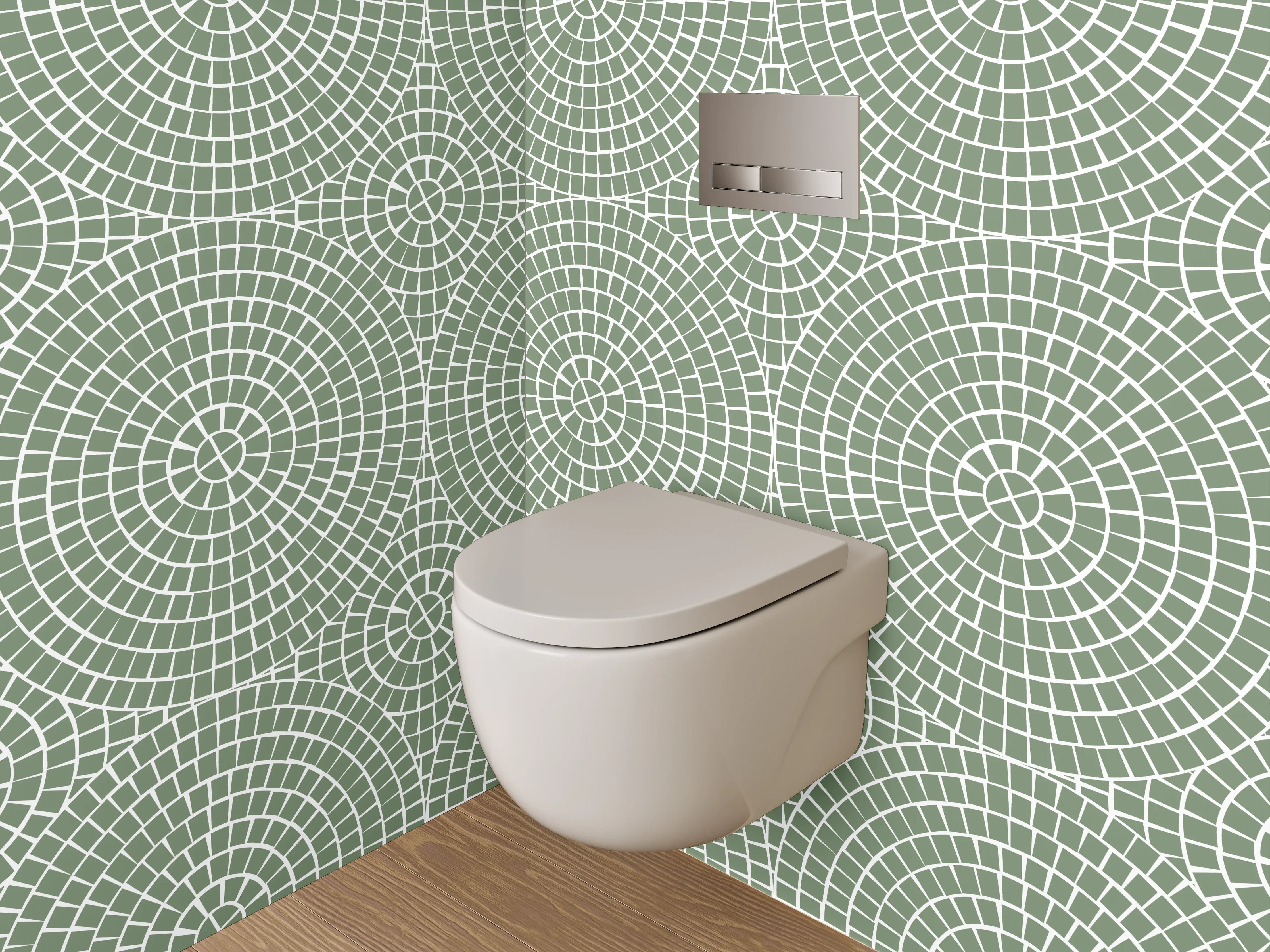WC-Rückwand - Retro Kreismuster grün weiß