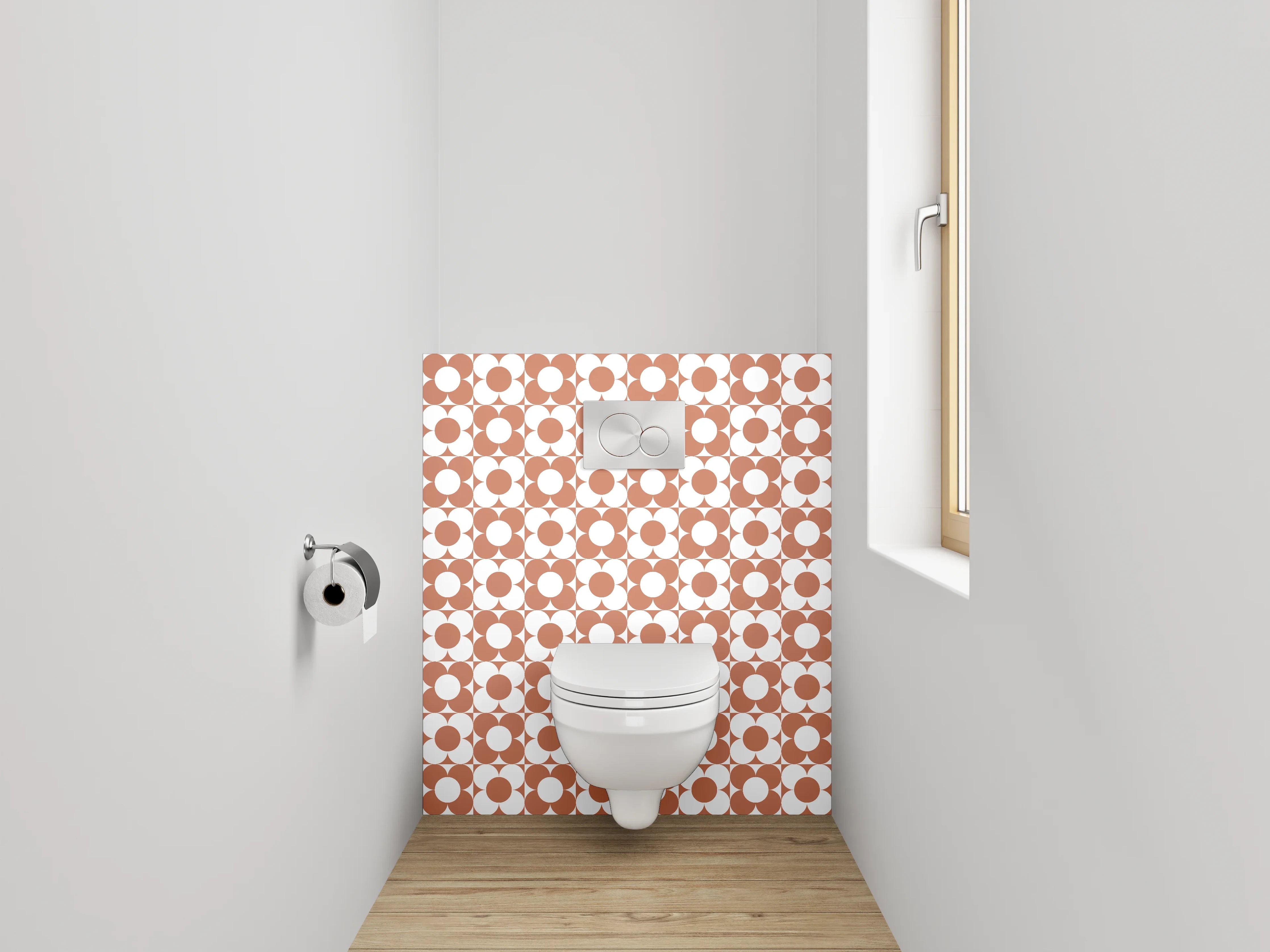 WC-Rückwand - Retro Kreismuster in Terrakotta Weiß