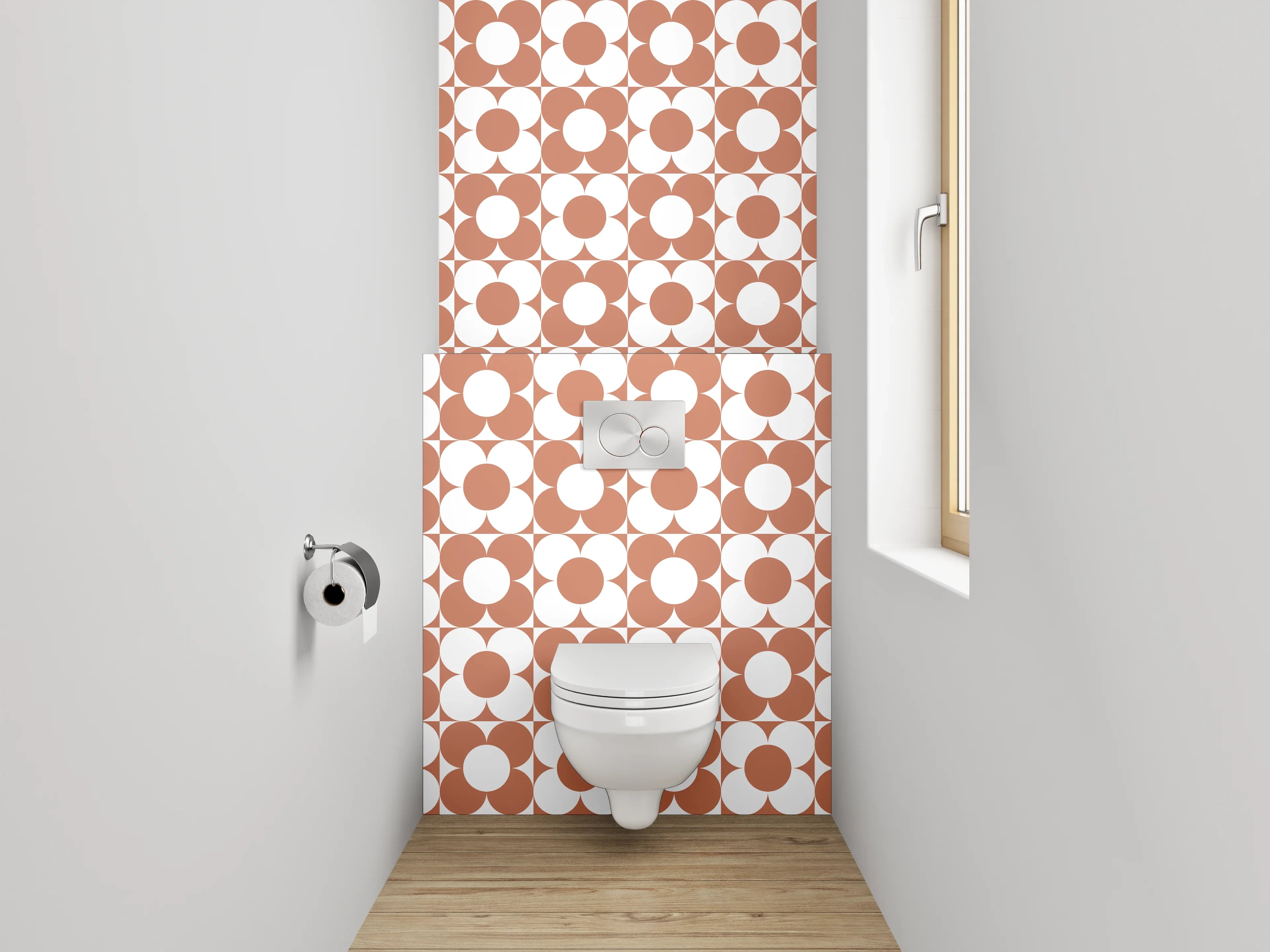 WC-Rückwand - Retro Kreismuster in Terrakotta Weiß