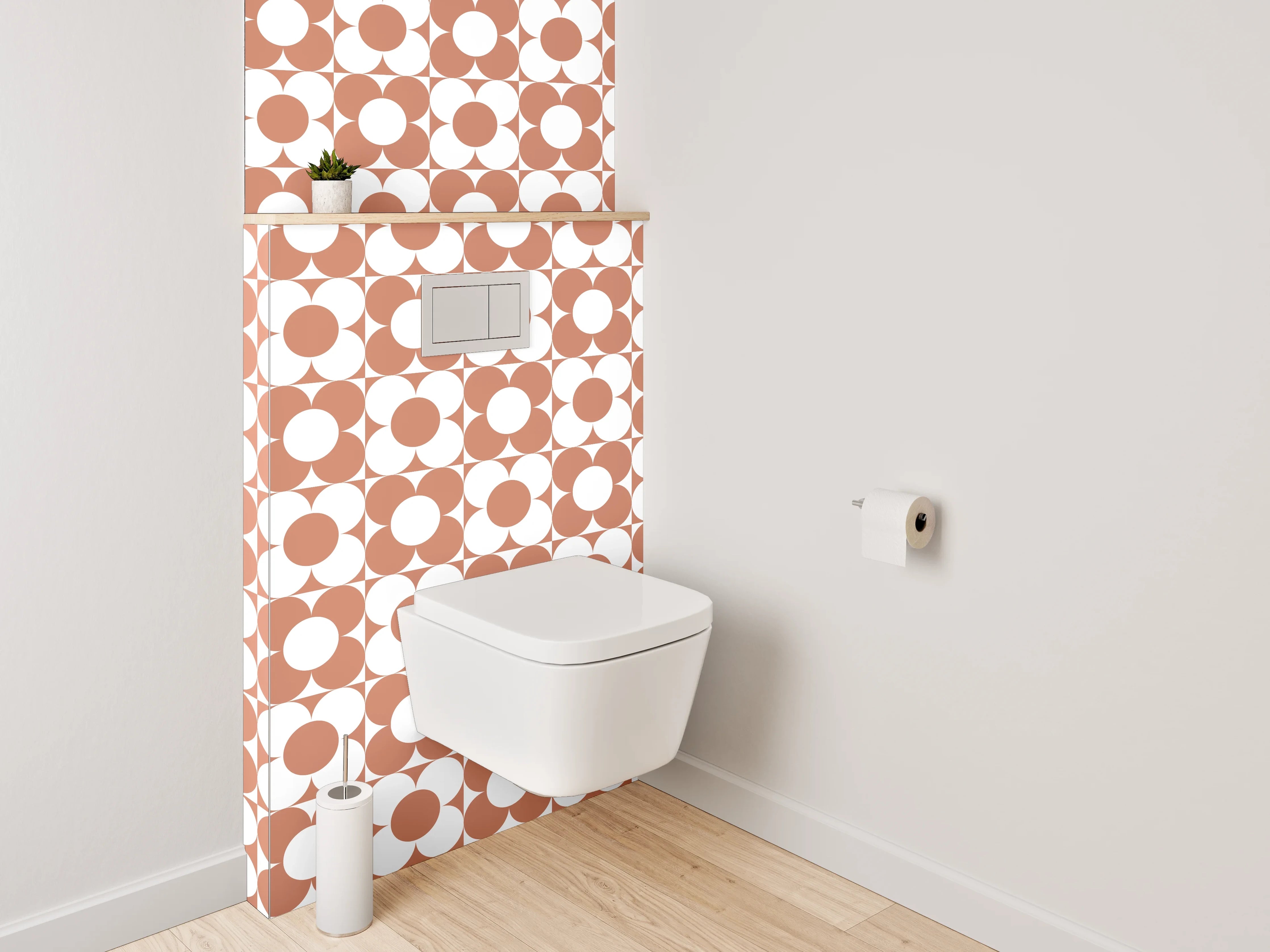 WC-Rückwand - Retro Kreismuster in Terrakotta Weiß