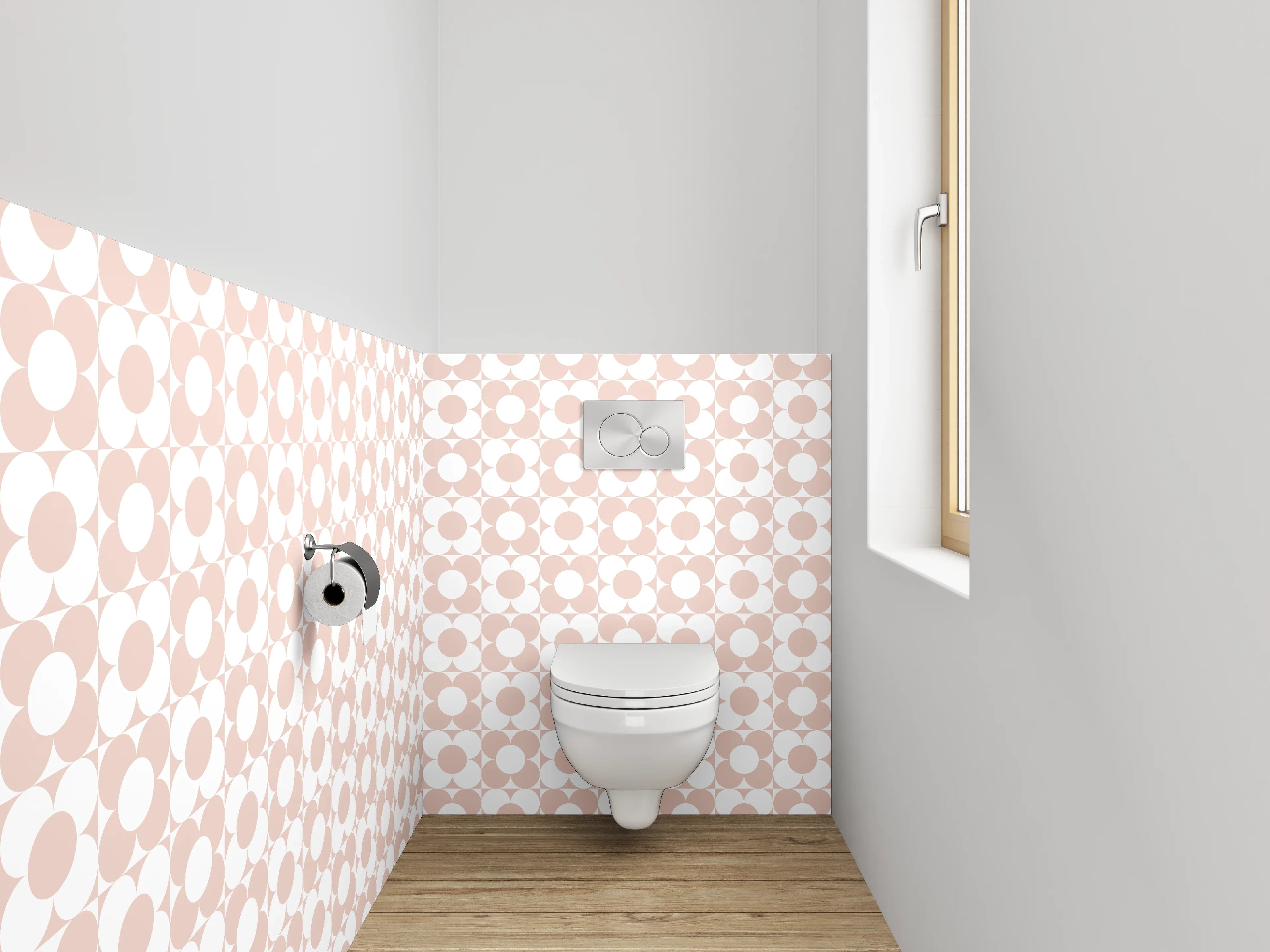 WC-Rückwand - Retro Kreismuster rosa-weiß