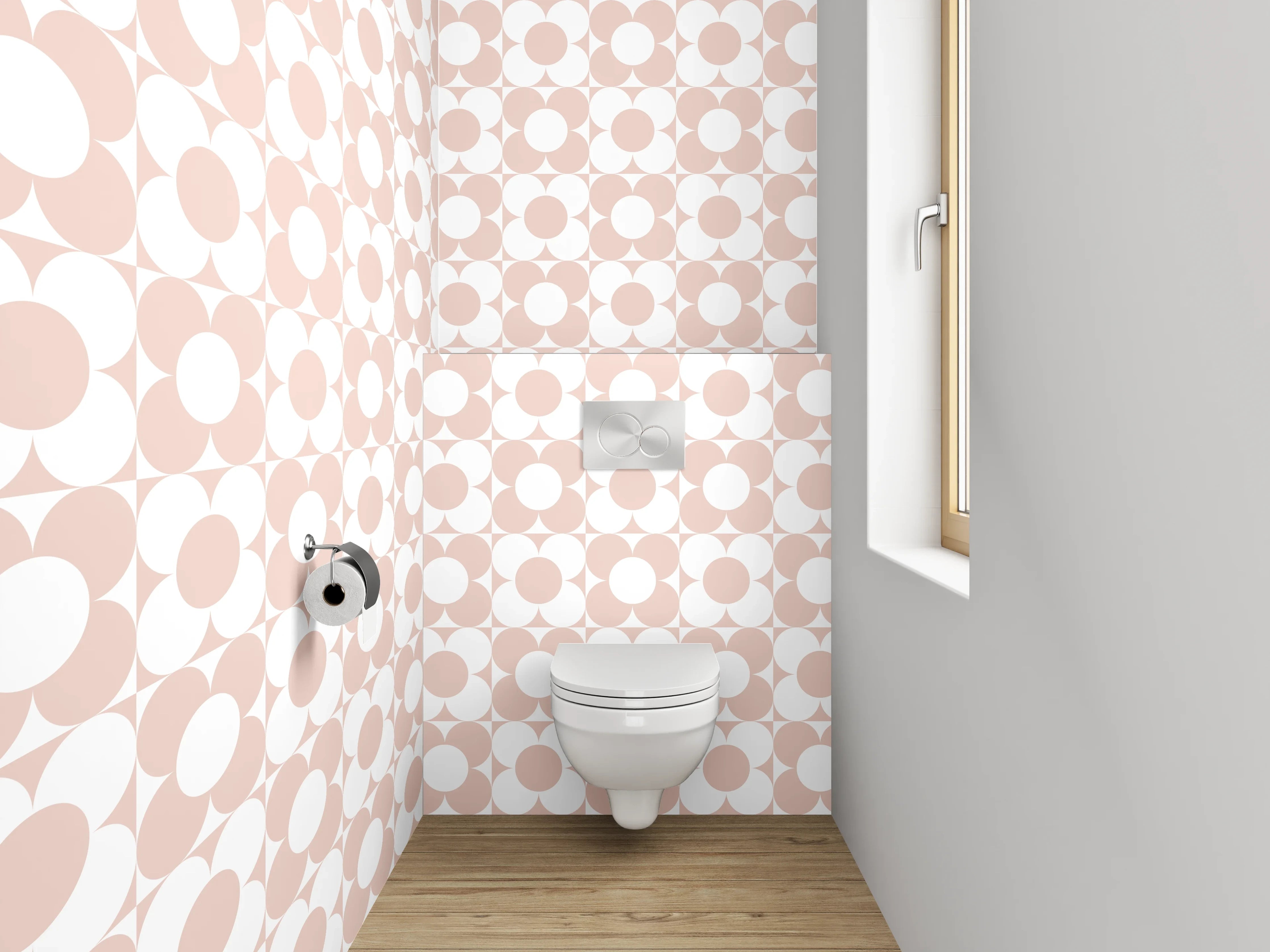 WC-Rückwand - Retro Kreismuster rosa-weiß
