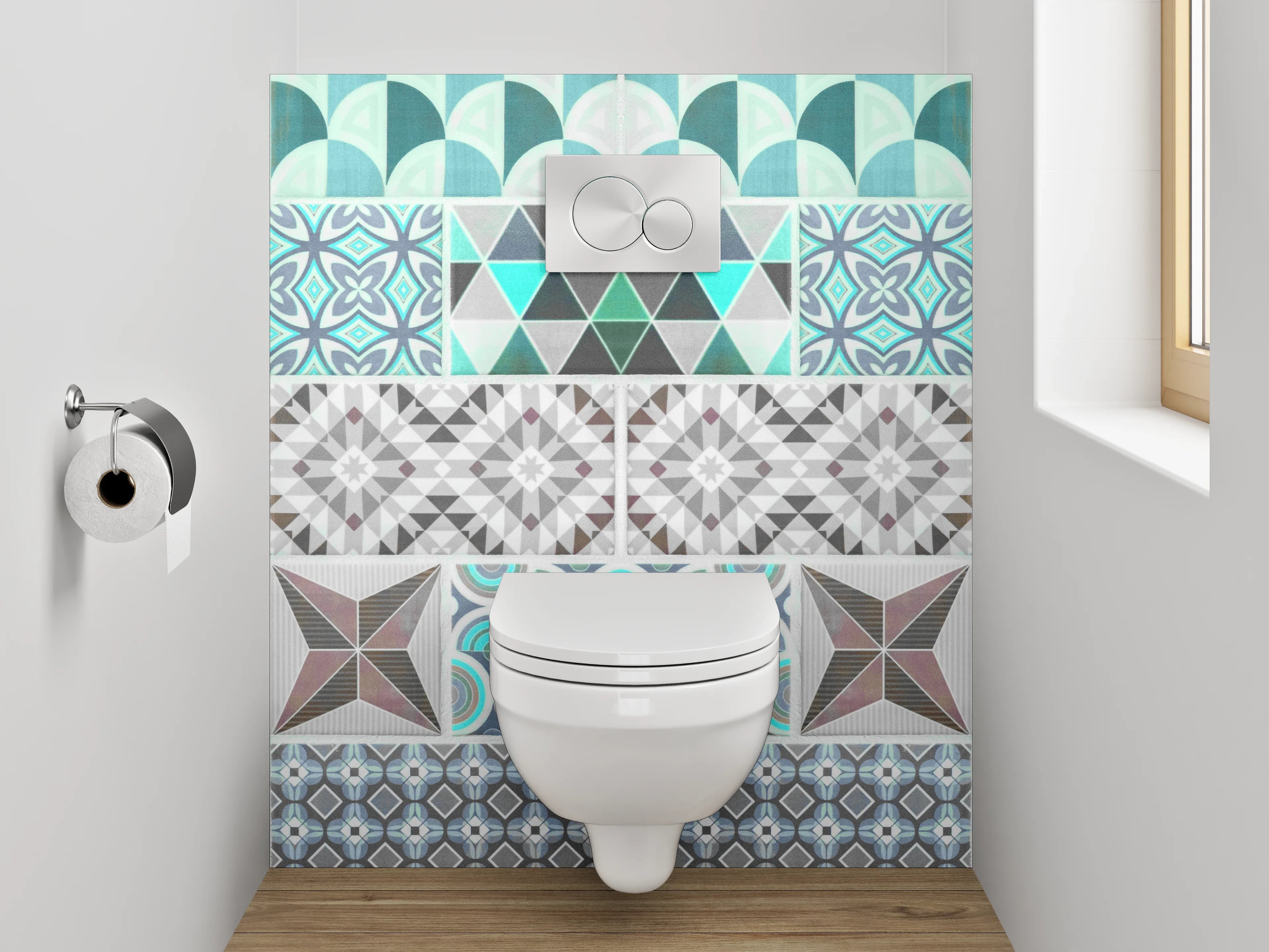 WC-Rückwand - Retro Mosaik Fliesen Muster Türkis