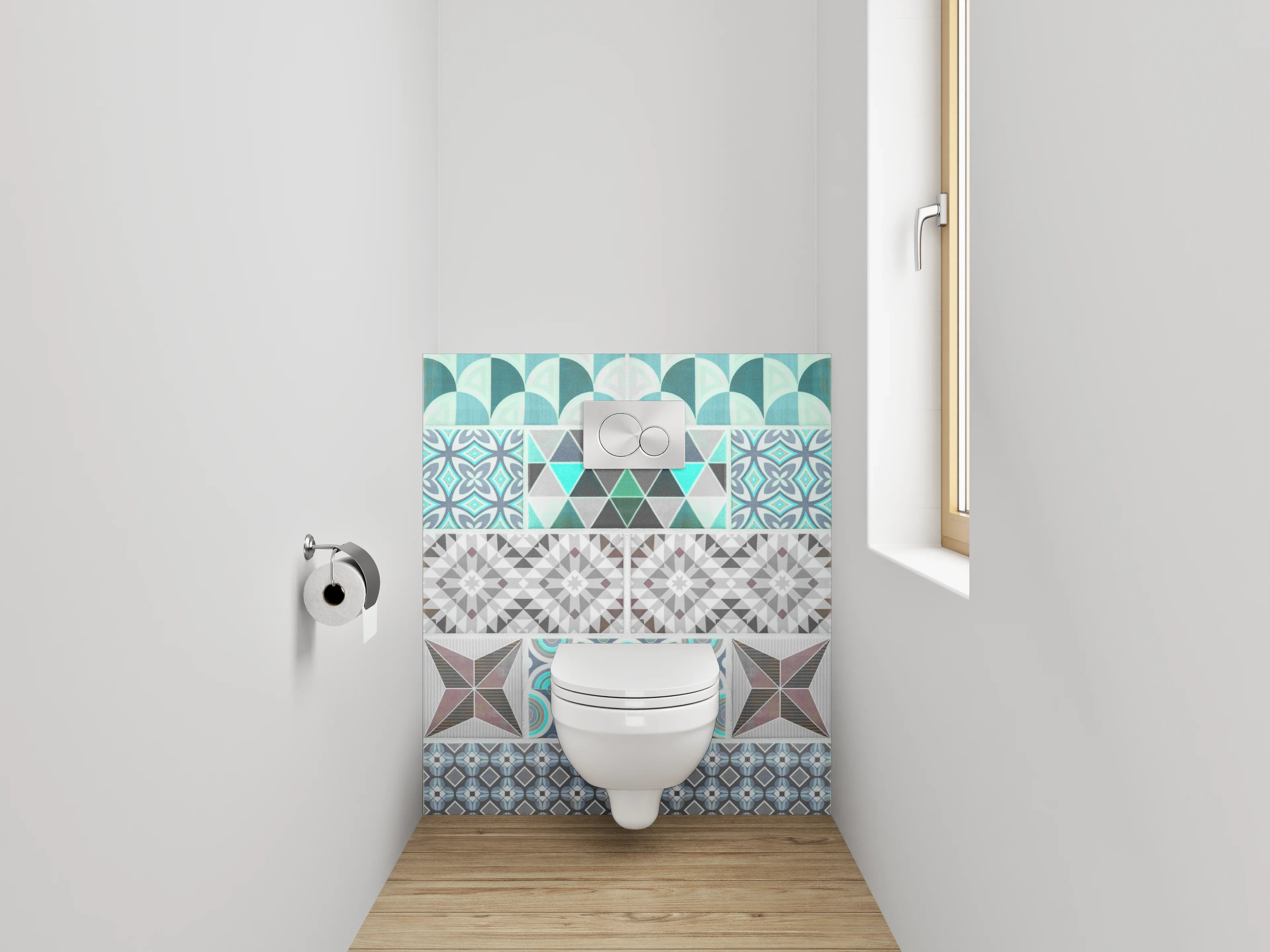 WC-Rückwand - Retro Mosaik Fliesen Muster Türkis
