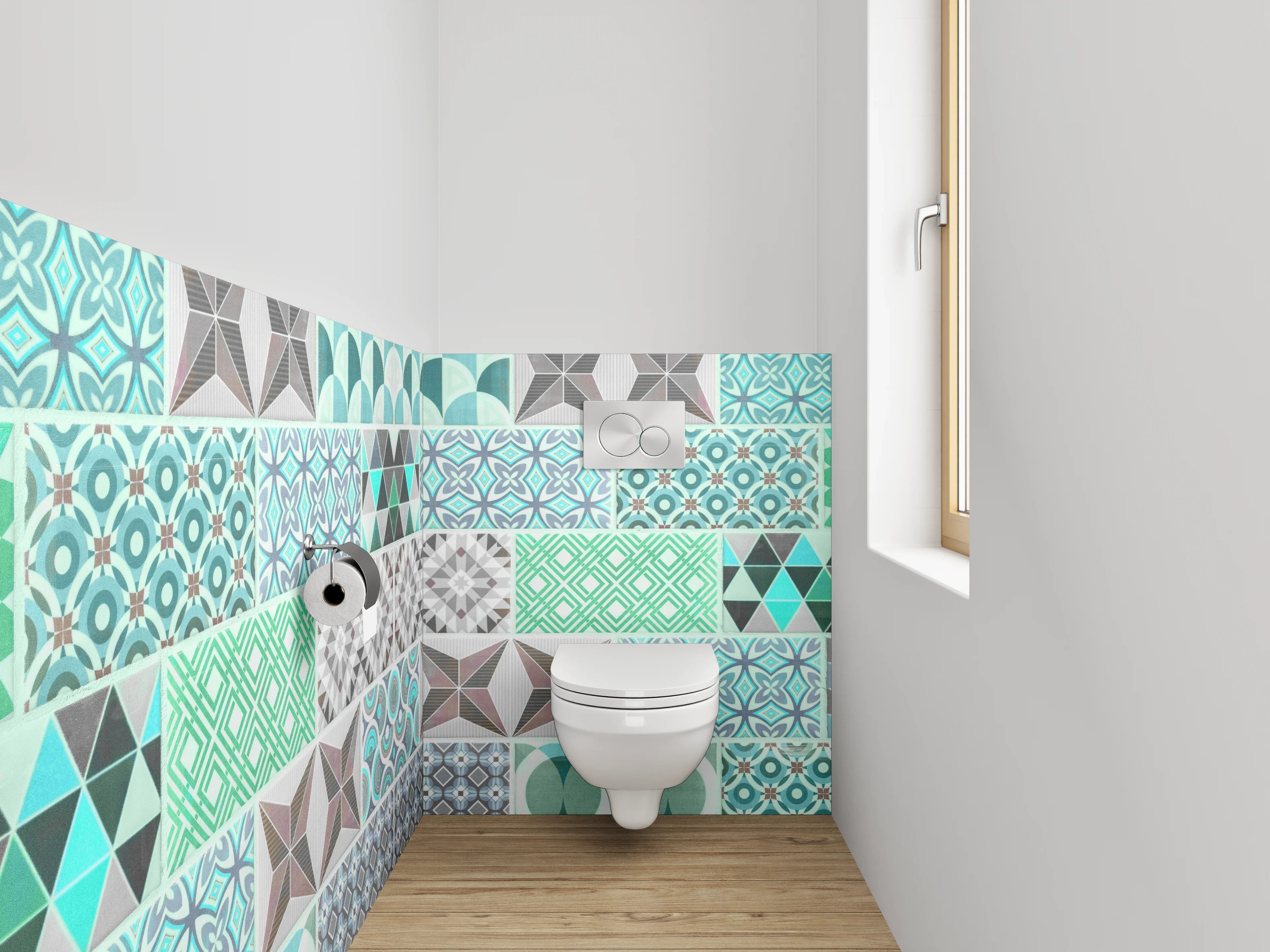 WC-Rückwand - Retro Mosaik Fliesen Muster Türkis