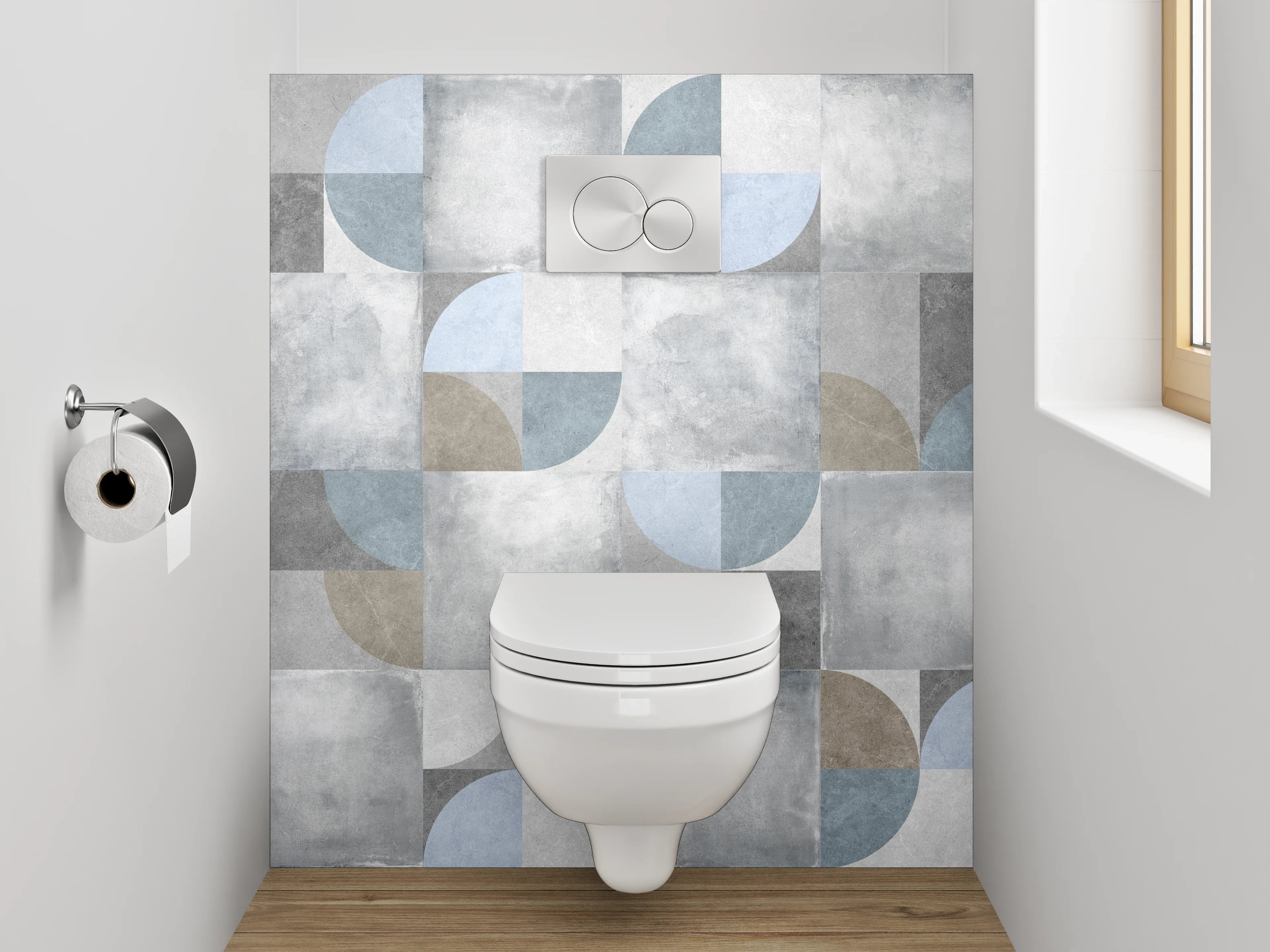 WC-Rückwand - Retro Mosaik Fliesen in Grau-Blau