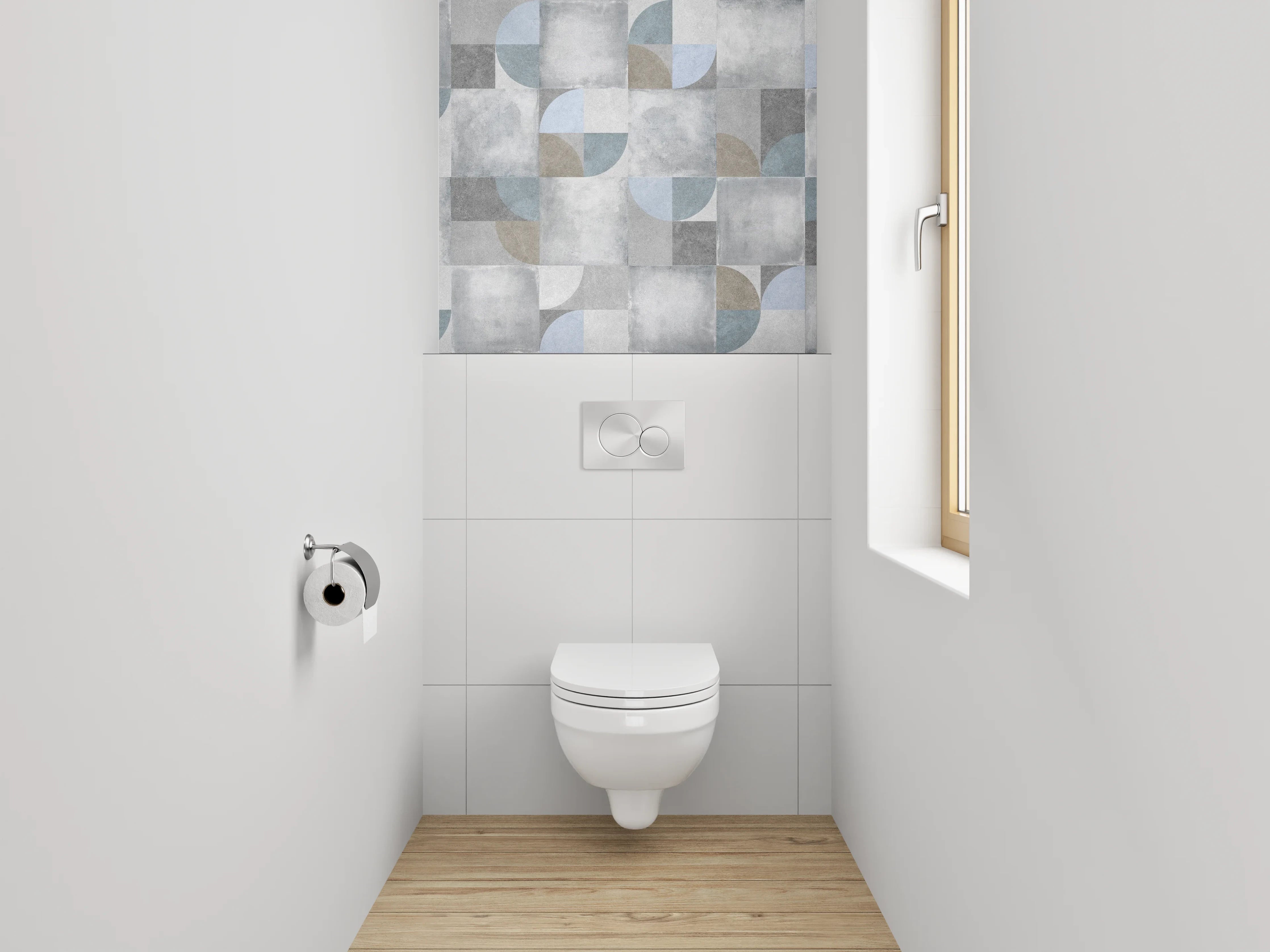 WC-Rückwand - Retro Mosaik Fliesen in Grau-Blau