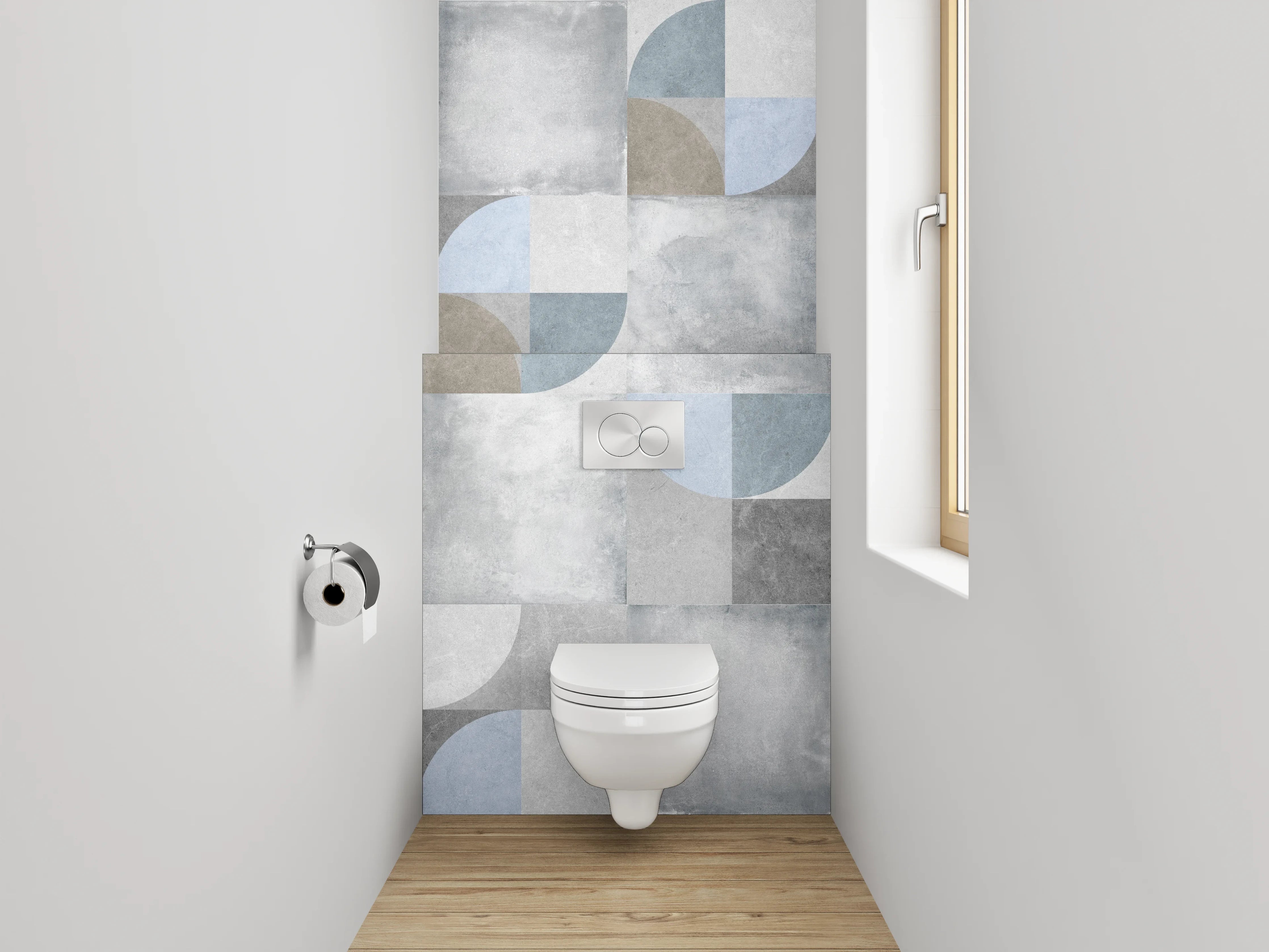 WC-Rückwand - Retro Mosaik Fliesen in Grau-Blau