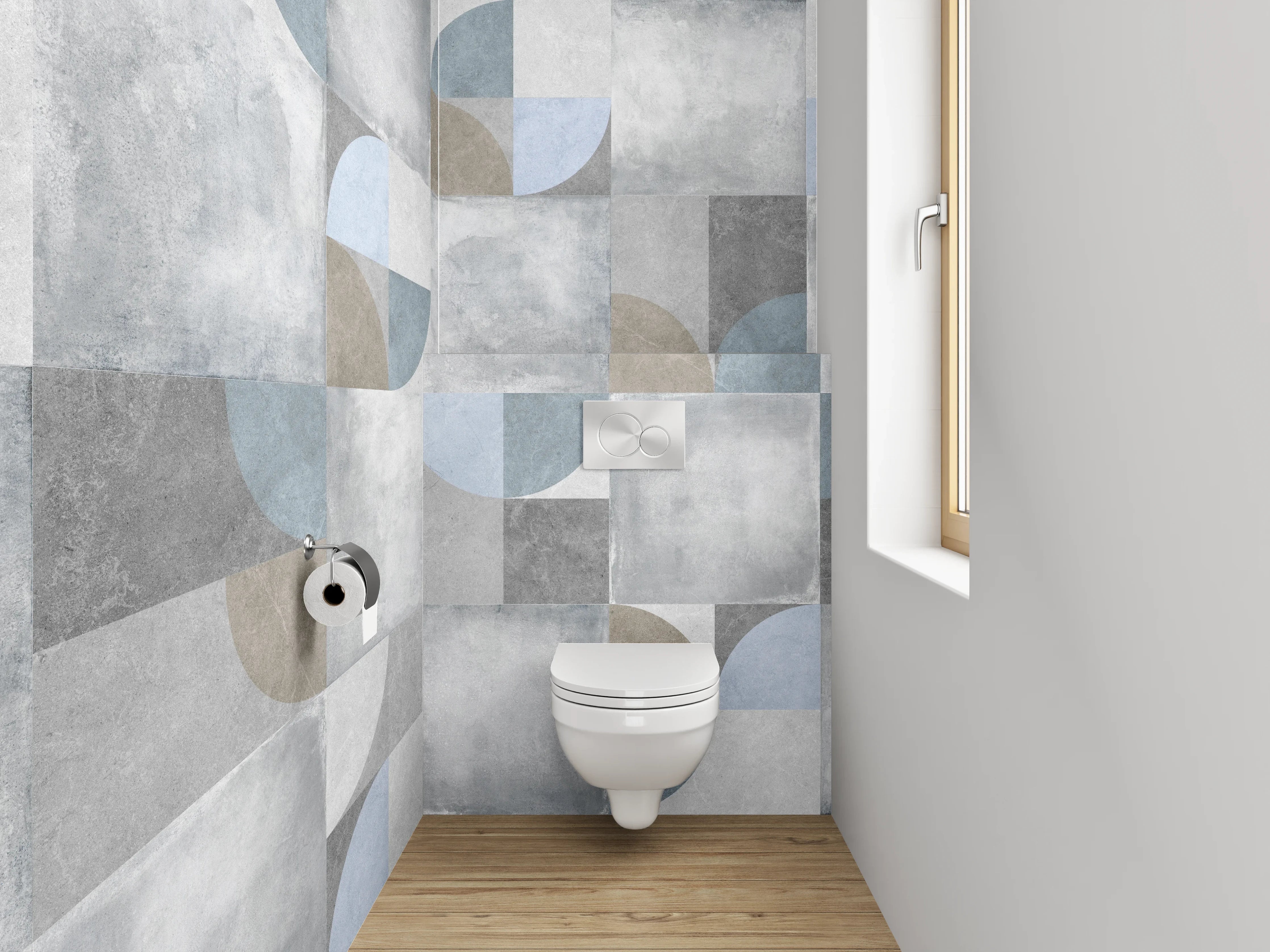 WC-Rückwand - Retro Mosaik Fliesen in Grau-Blau