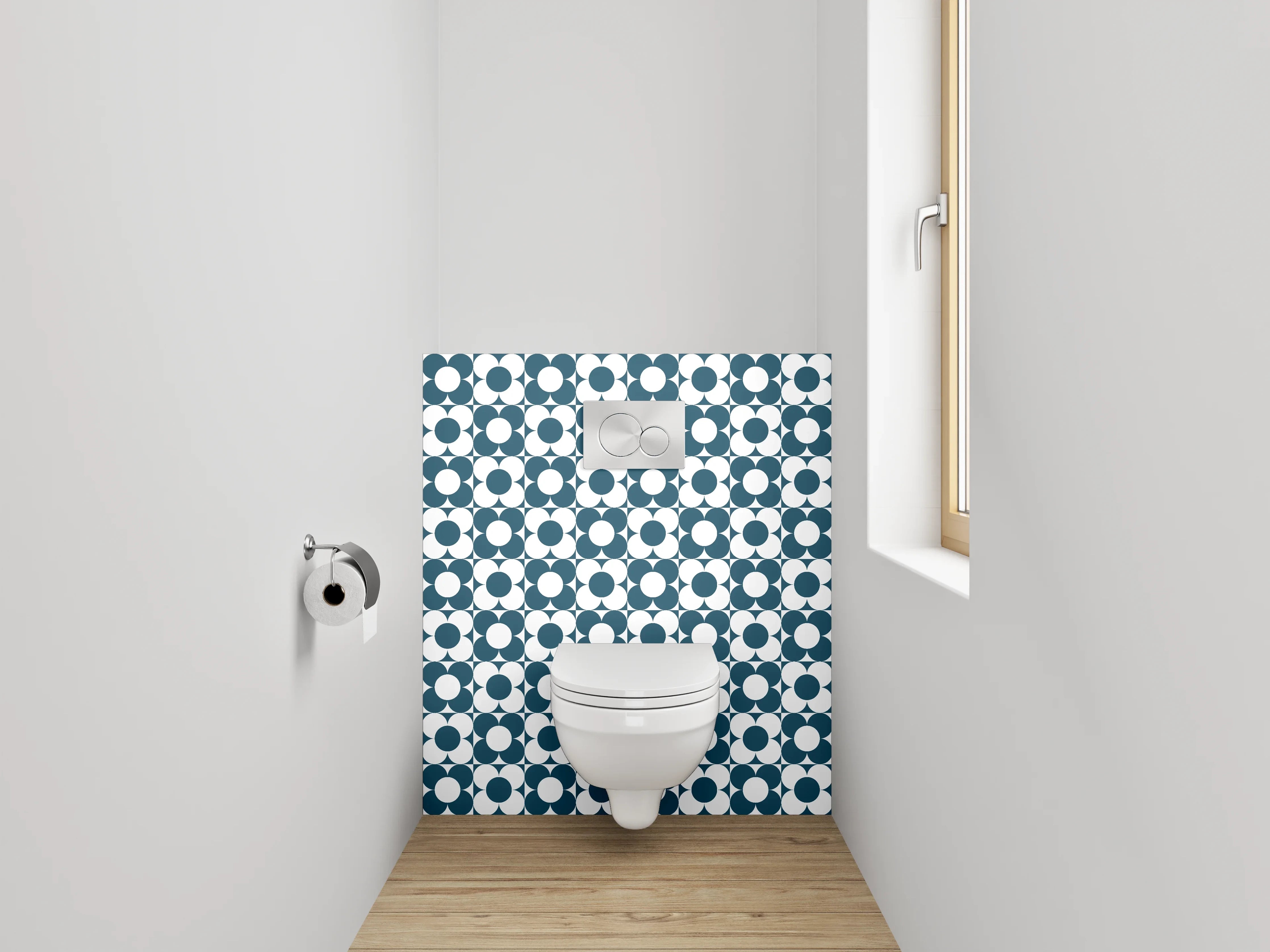 WC-Rückwand - Retro Mosaik Kreismuster Blau Weiß