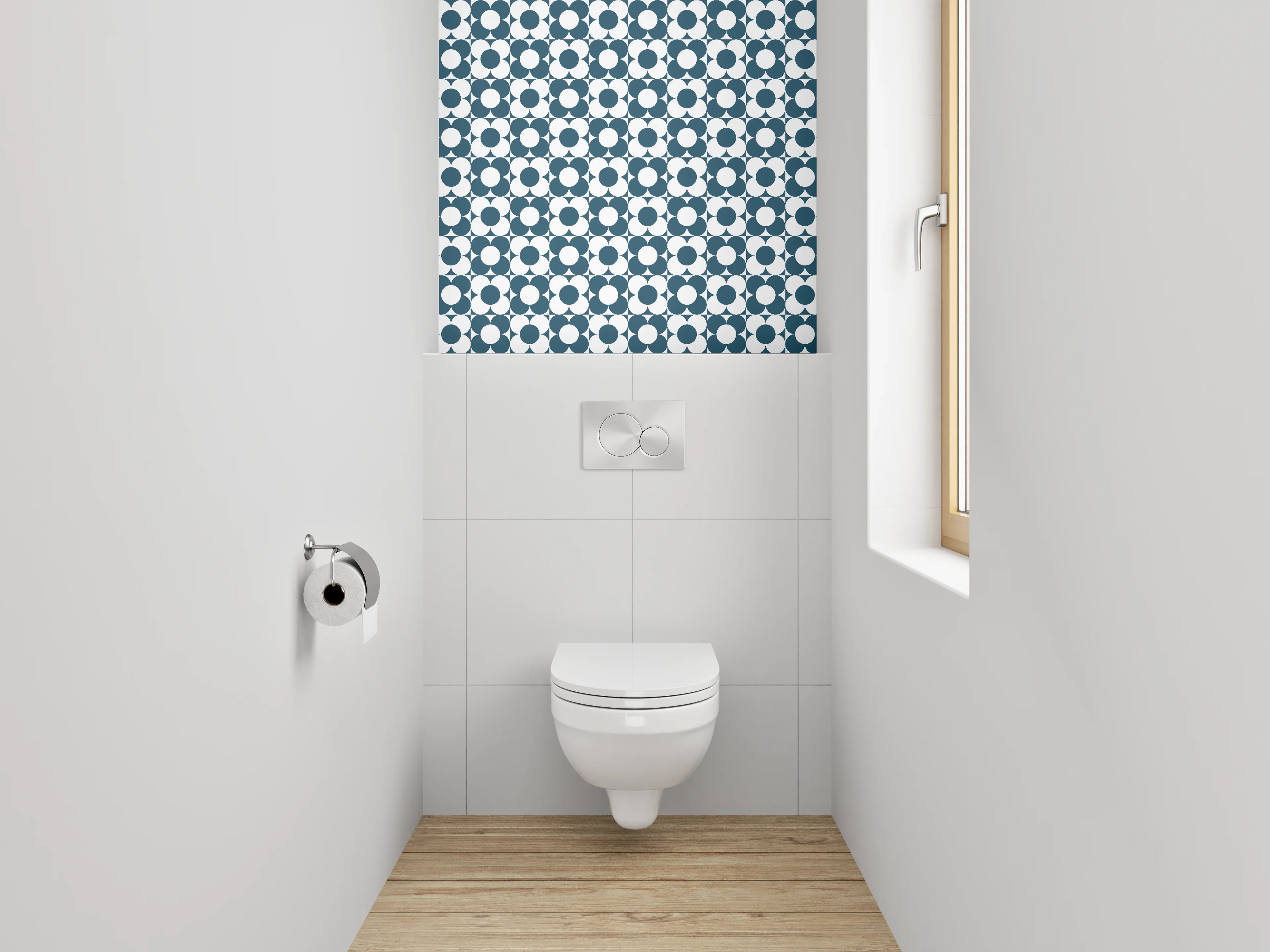 WC-Rückwand - Retro Mosaik Kreismuster Blau Weiß