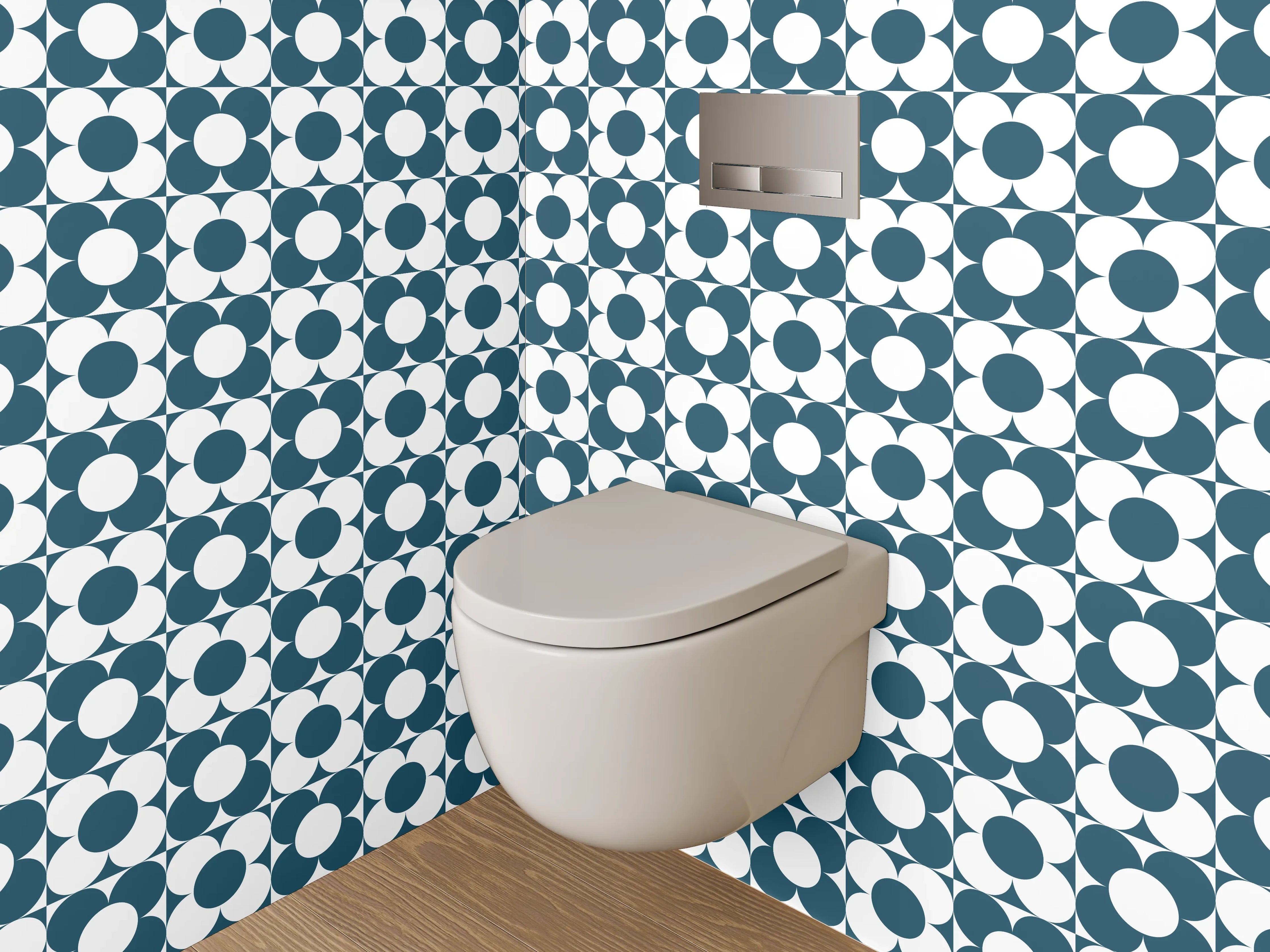 WC-Rückwand - Retro Mosaik Kreismuster Blau Weiß
