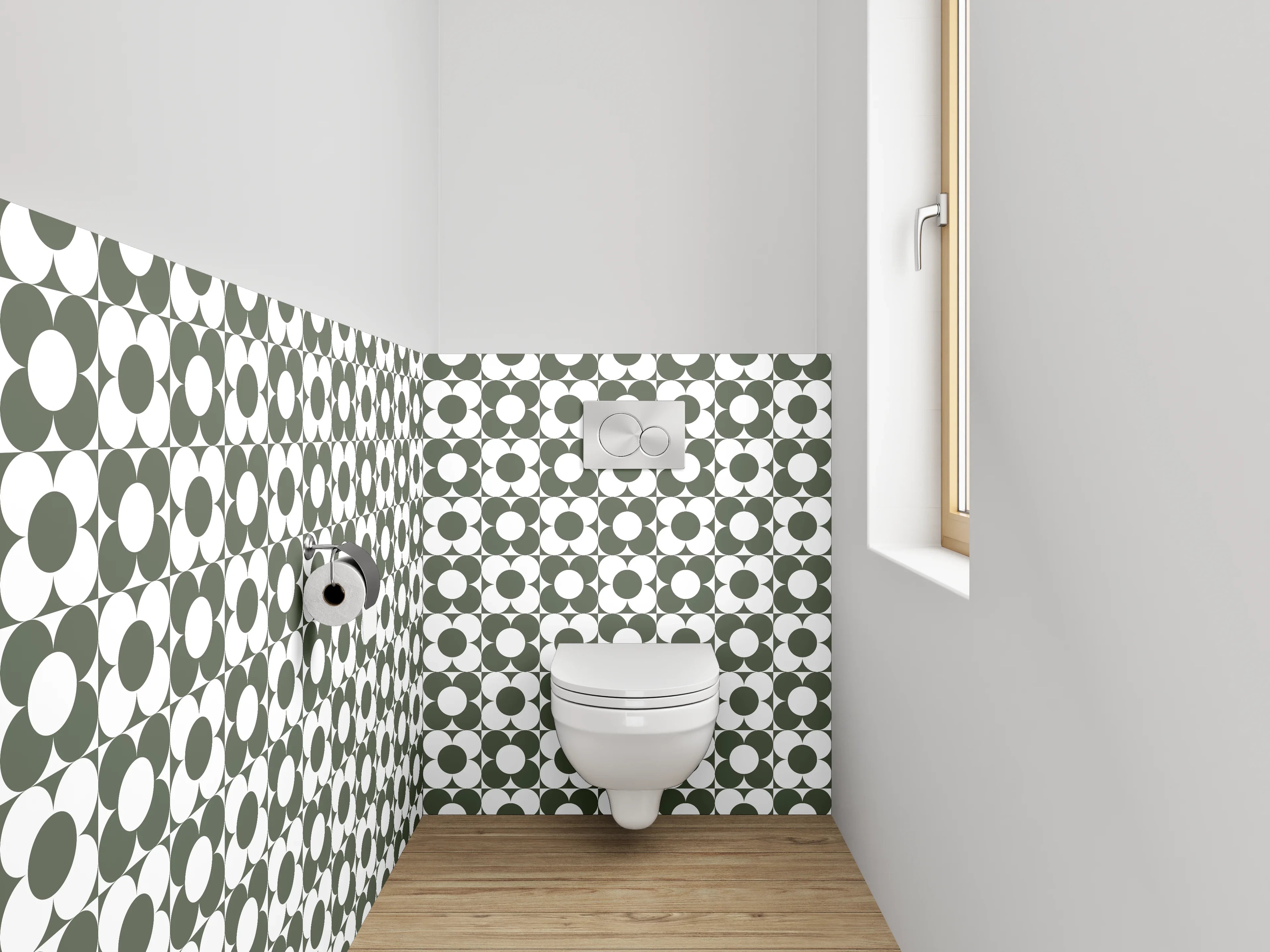 WC-Rückwand - Retro Mosaik Muster grün-weiß