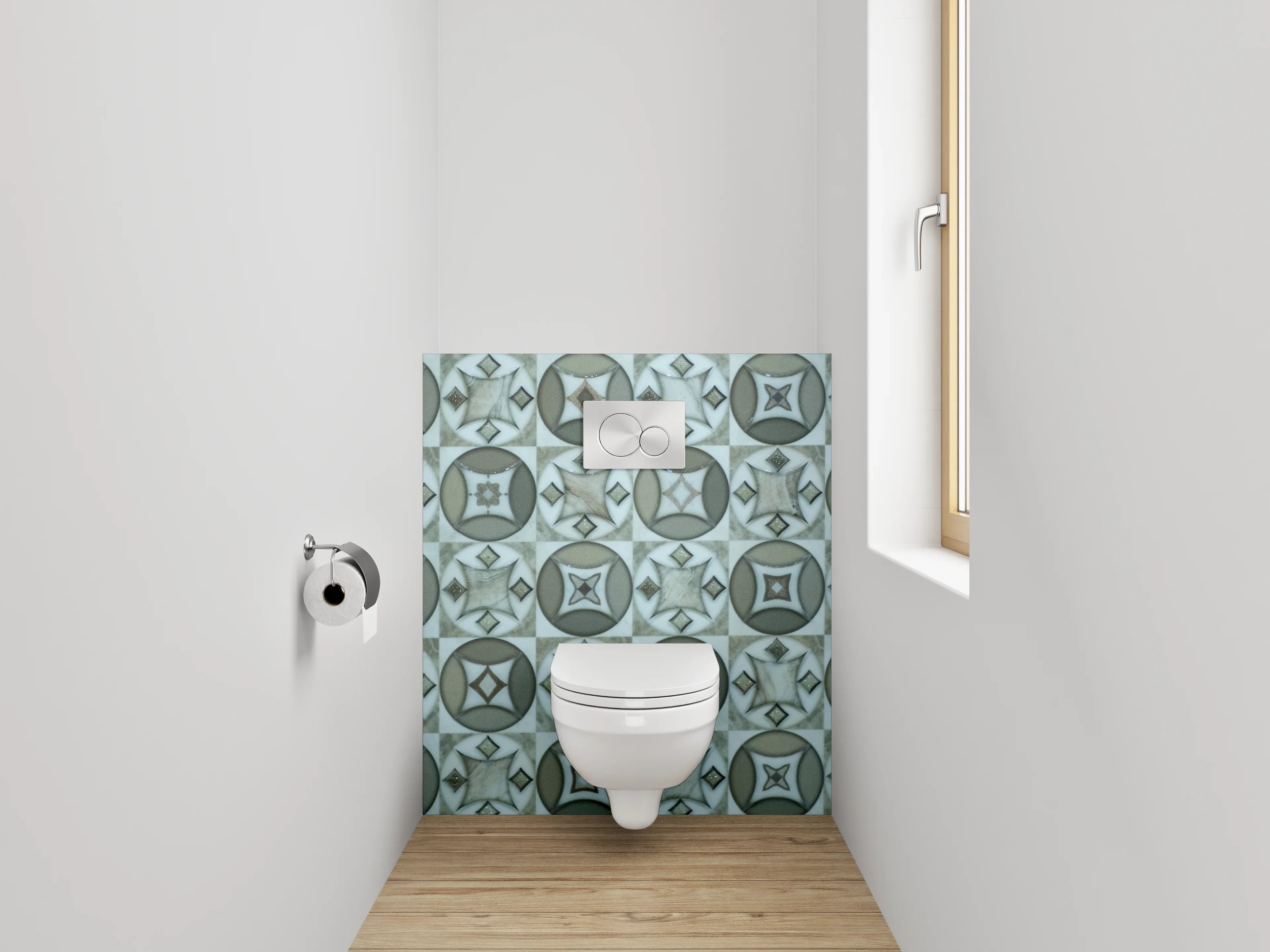 WC-Rückwand - Retro Muster Fliesenoptik Grau Weiß