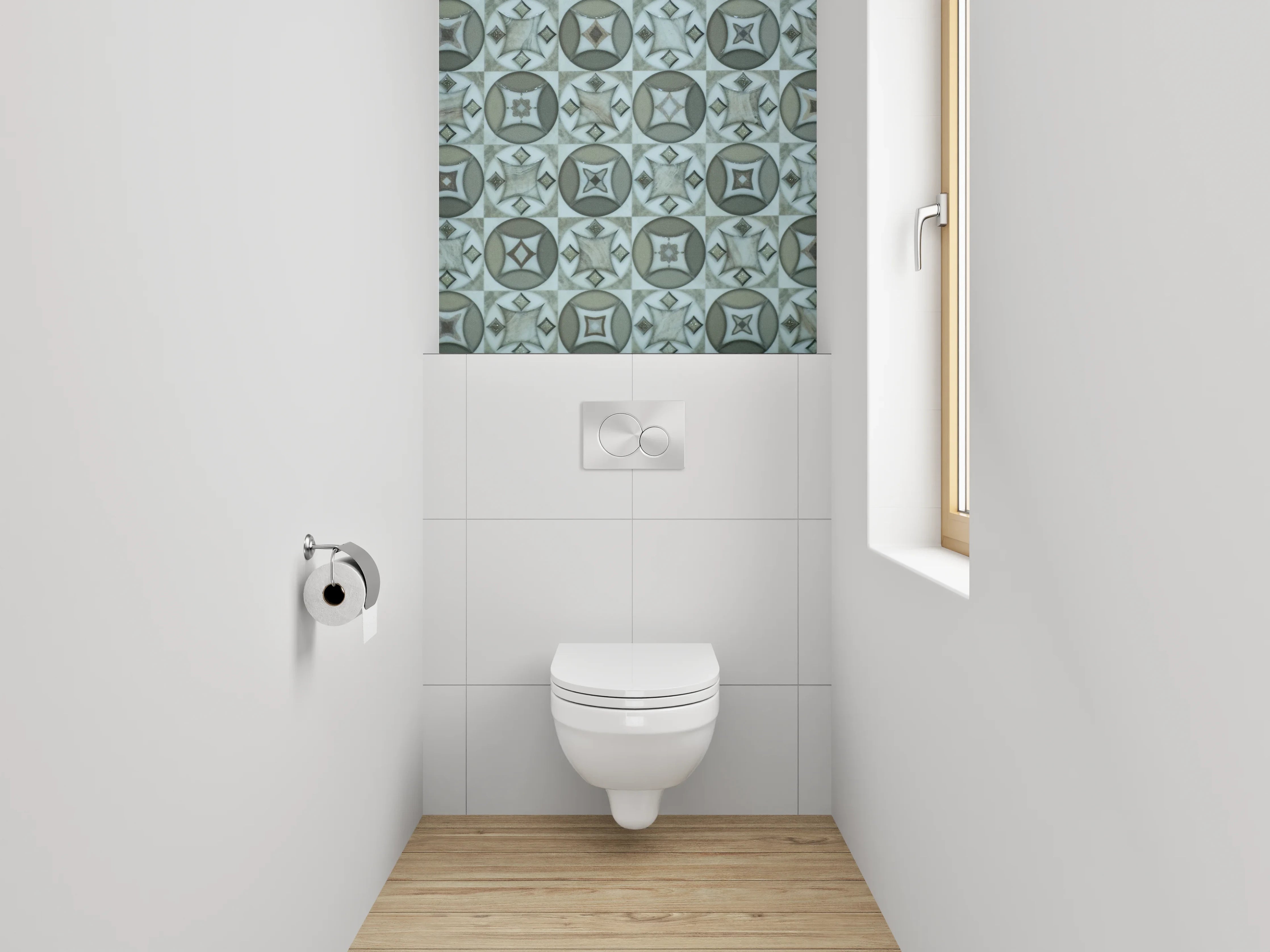 WC-Rückwand - Retro Muster Fliesenoptik Grau Weiß