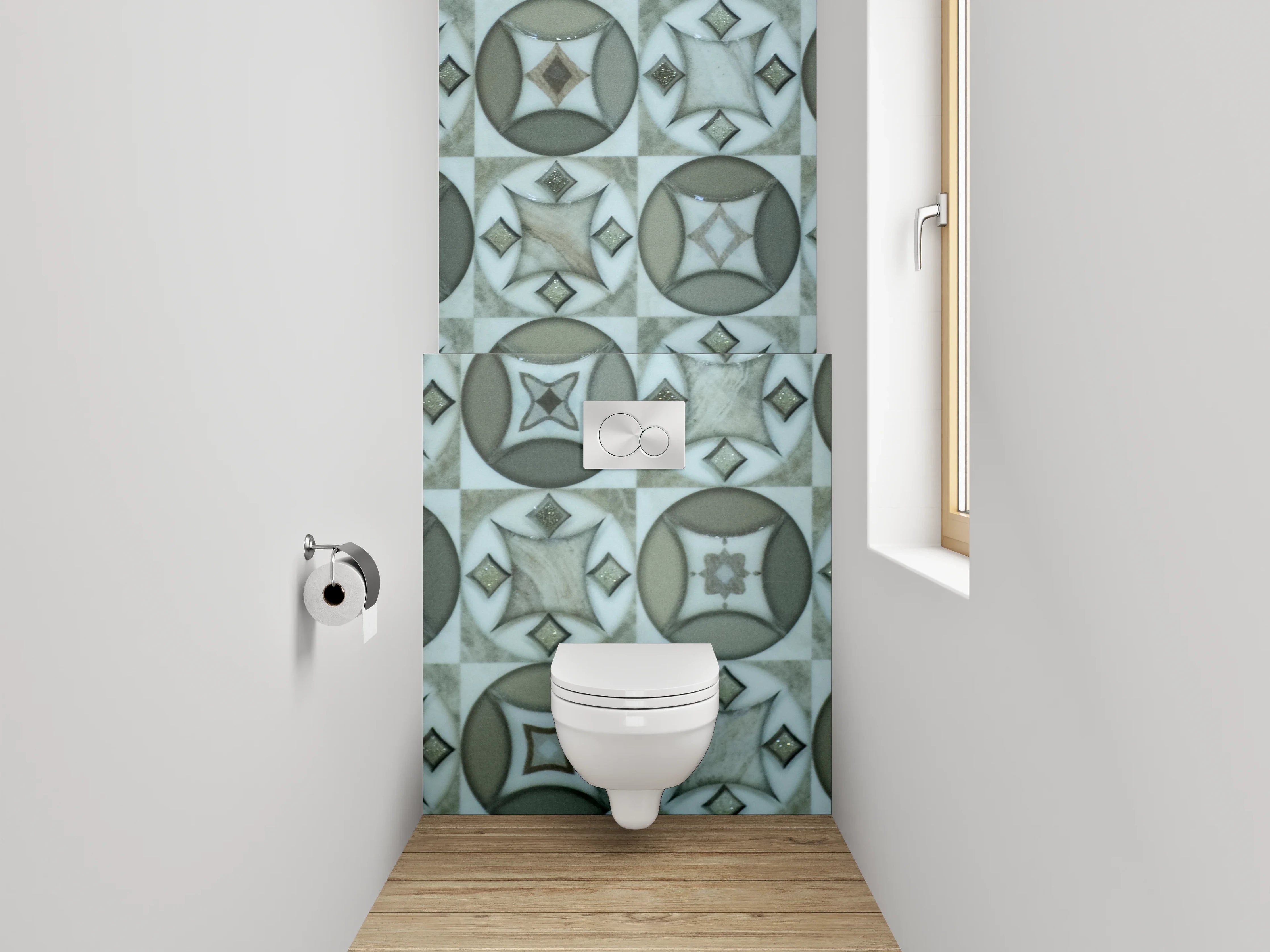WC-Rückwand - Retro Muster Fliesenoptik Grau Weiß