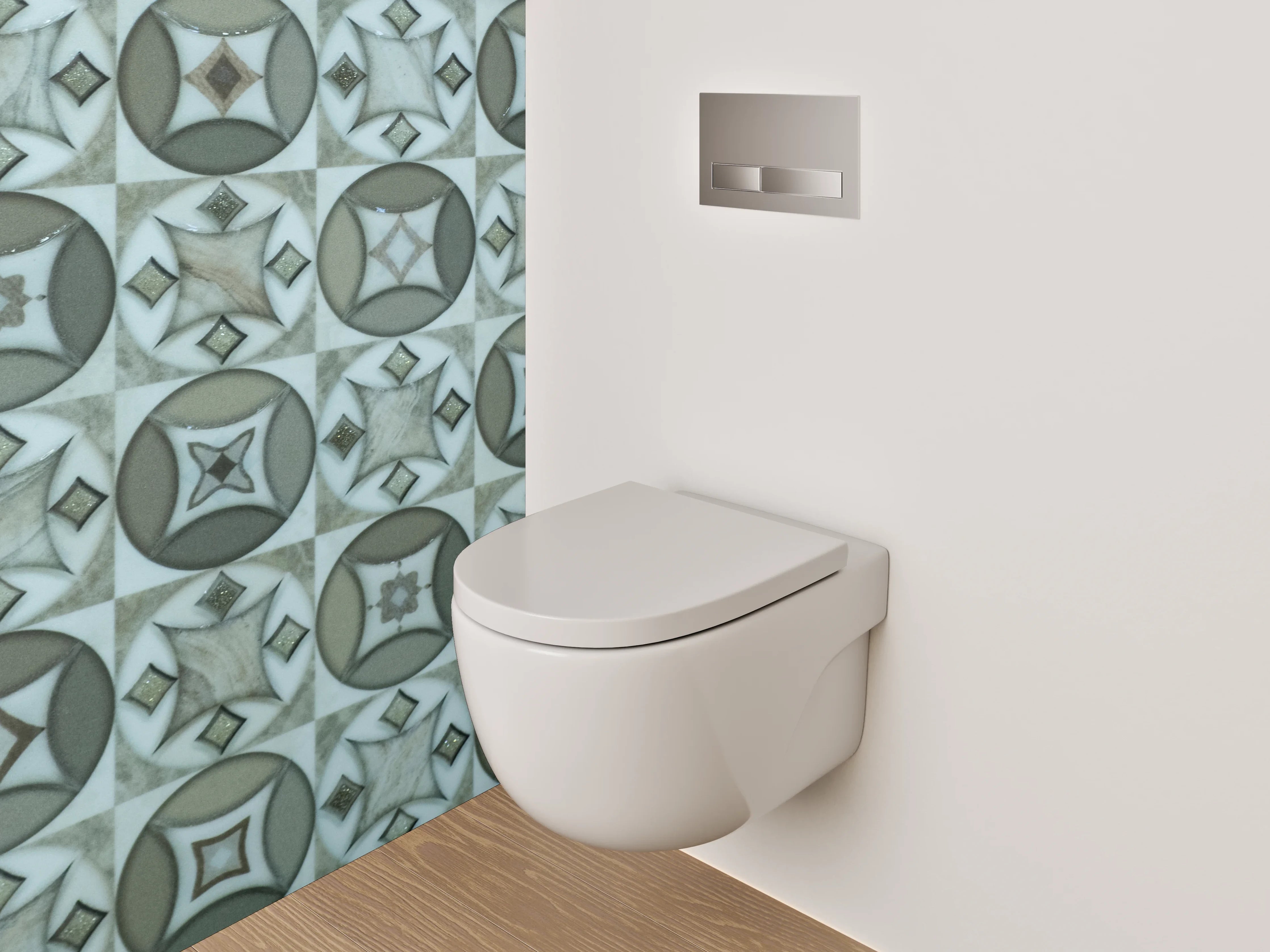 WC-Rückwand - Retro Muster Fliesenoptik Grau Weiß