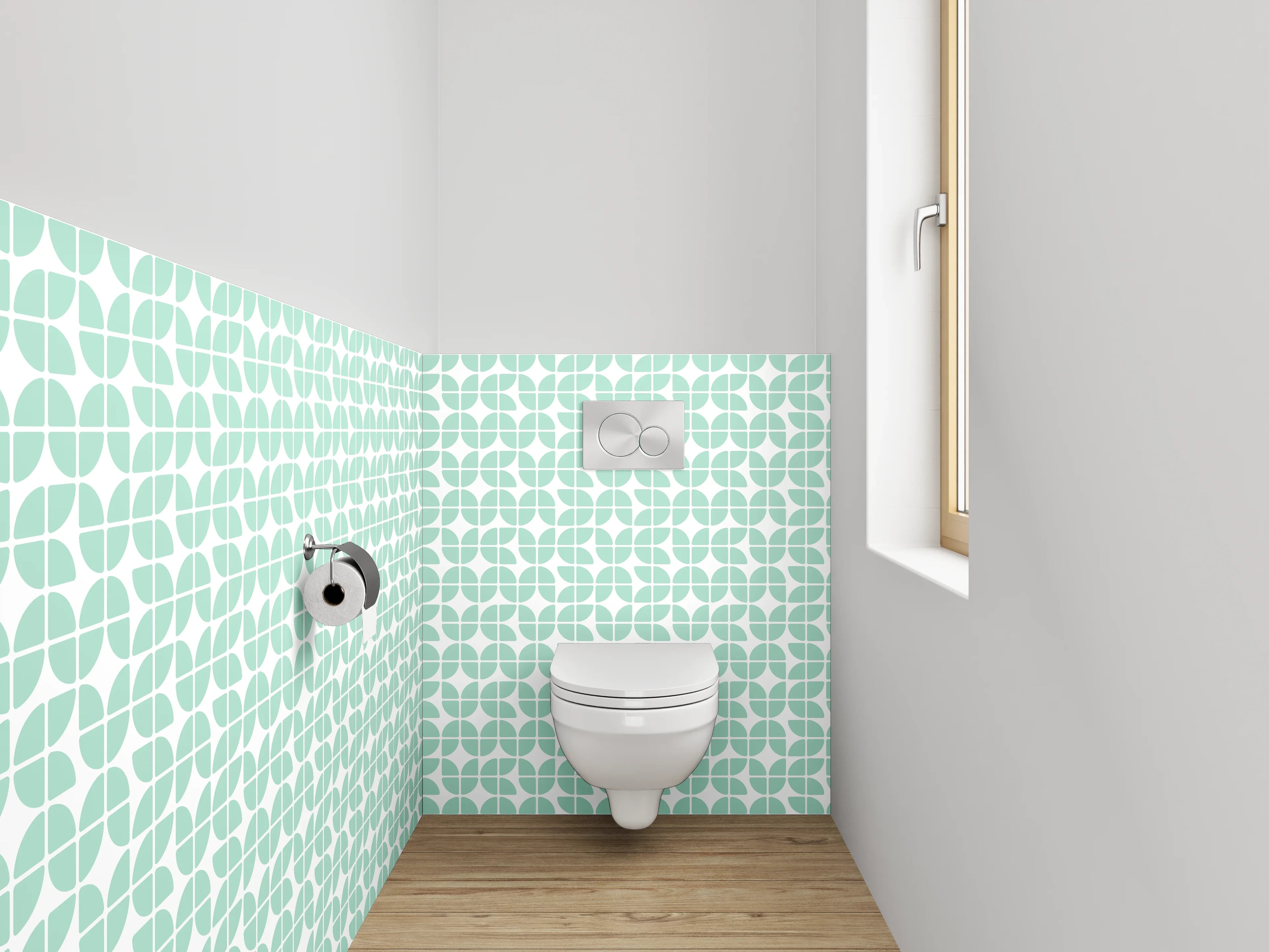 WC-Rückwand - Retro Muster Mintgrün Weiß