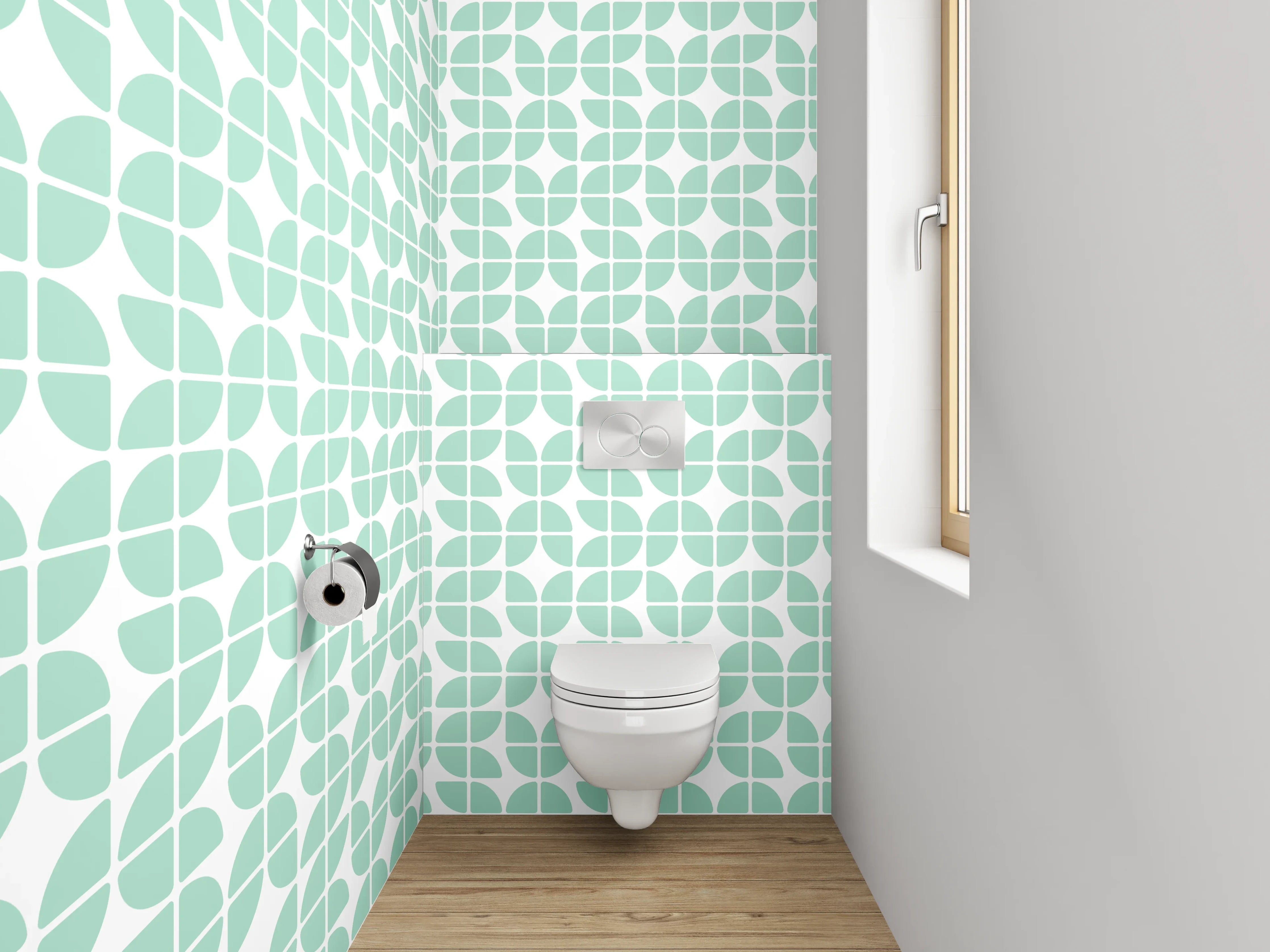 WC-Rückwand - Retro Muster Mintgrün Weiß