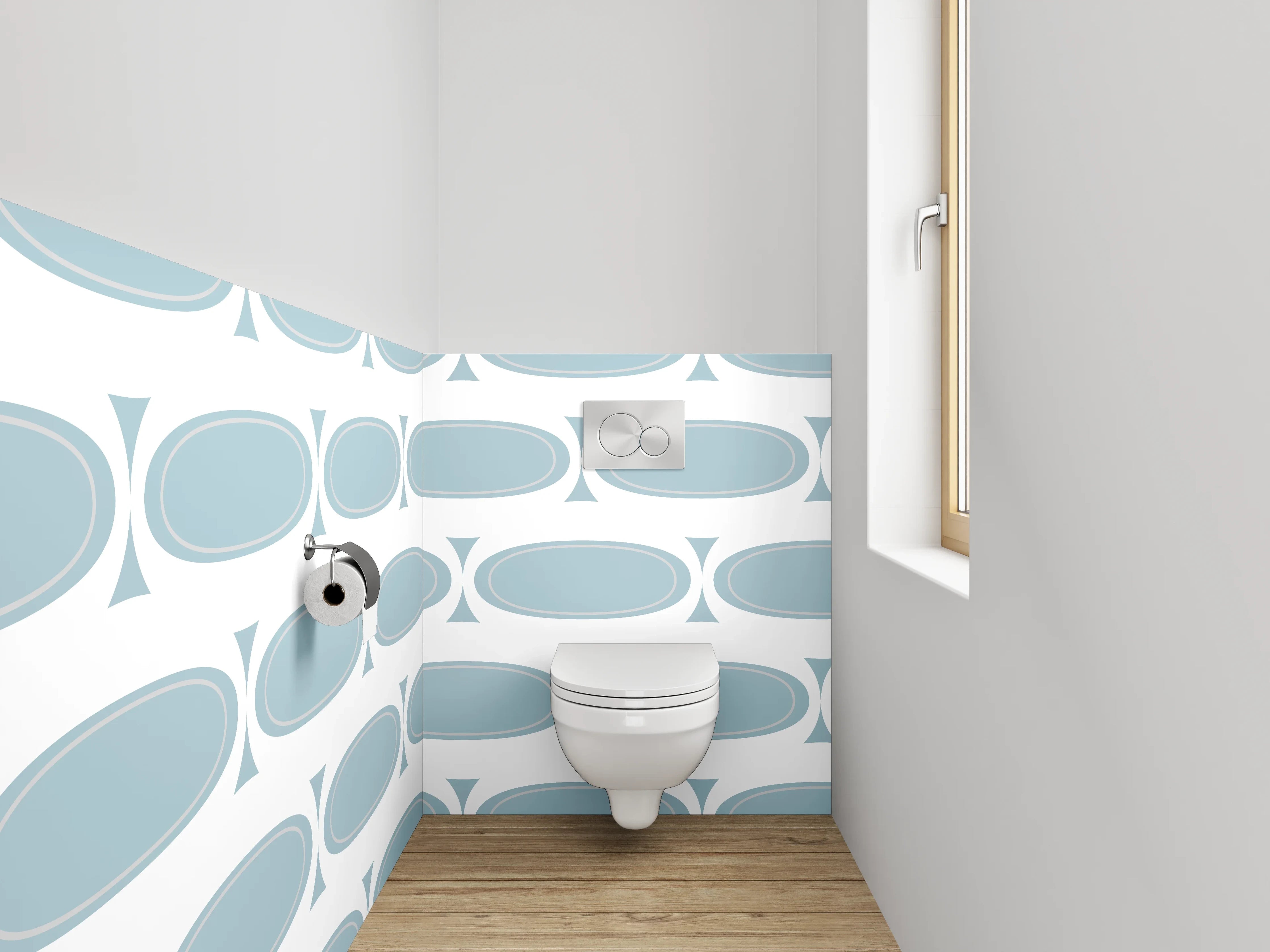WC-Rückwand - Retro Muster Oval Blau Weiß