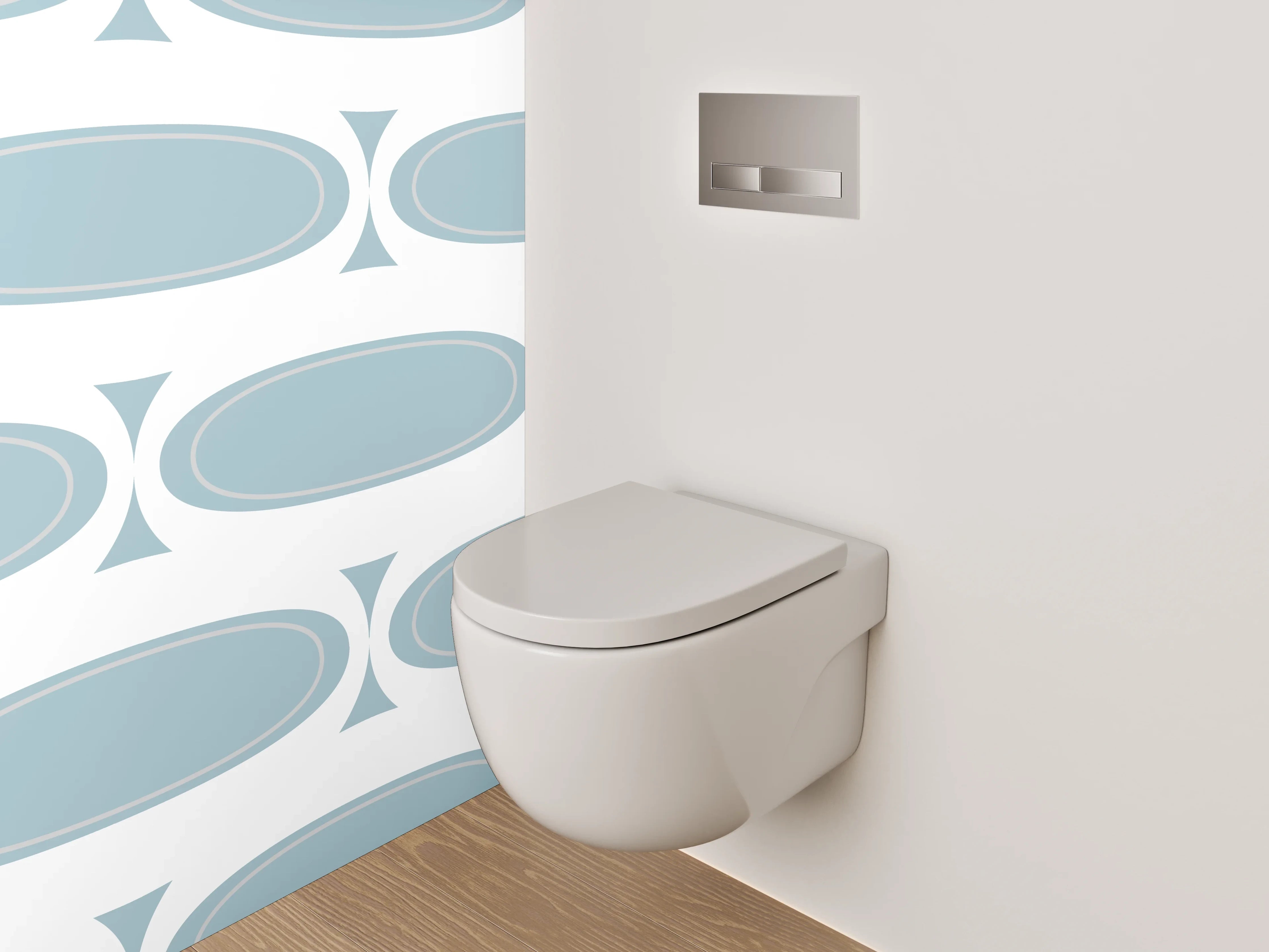 WC-Rückwand - Retro Muster Oval Blau Weiß