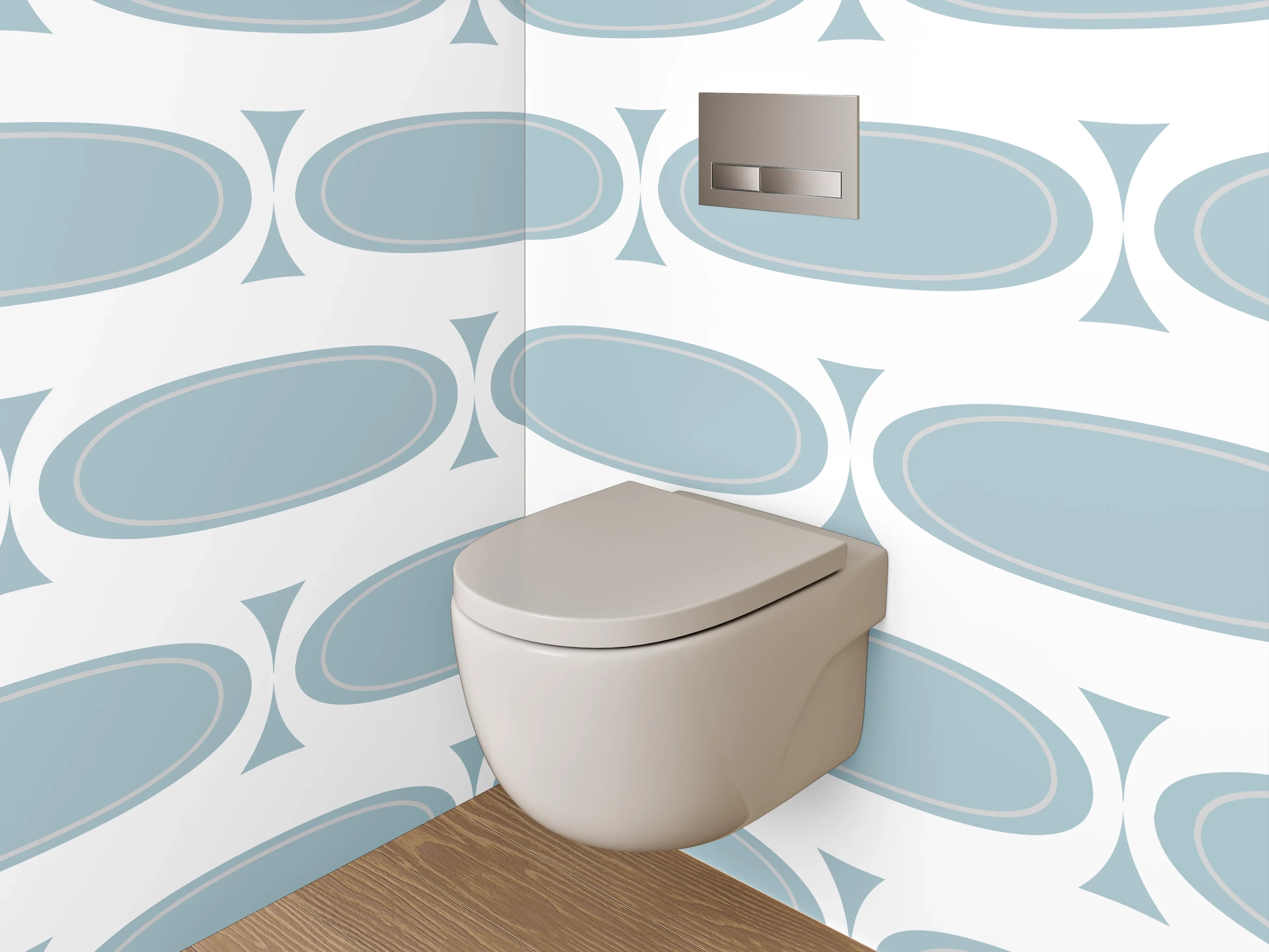 WC-Rückwand - Retro Muster Oval Blau Weiß