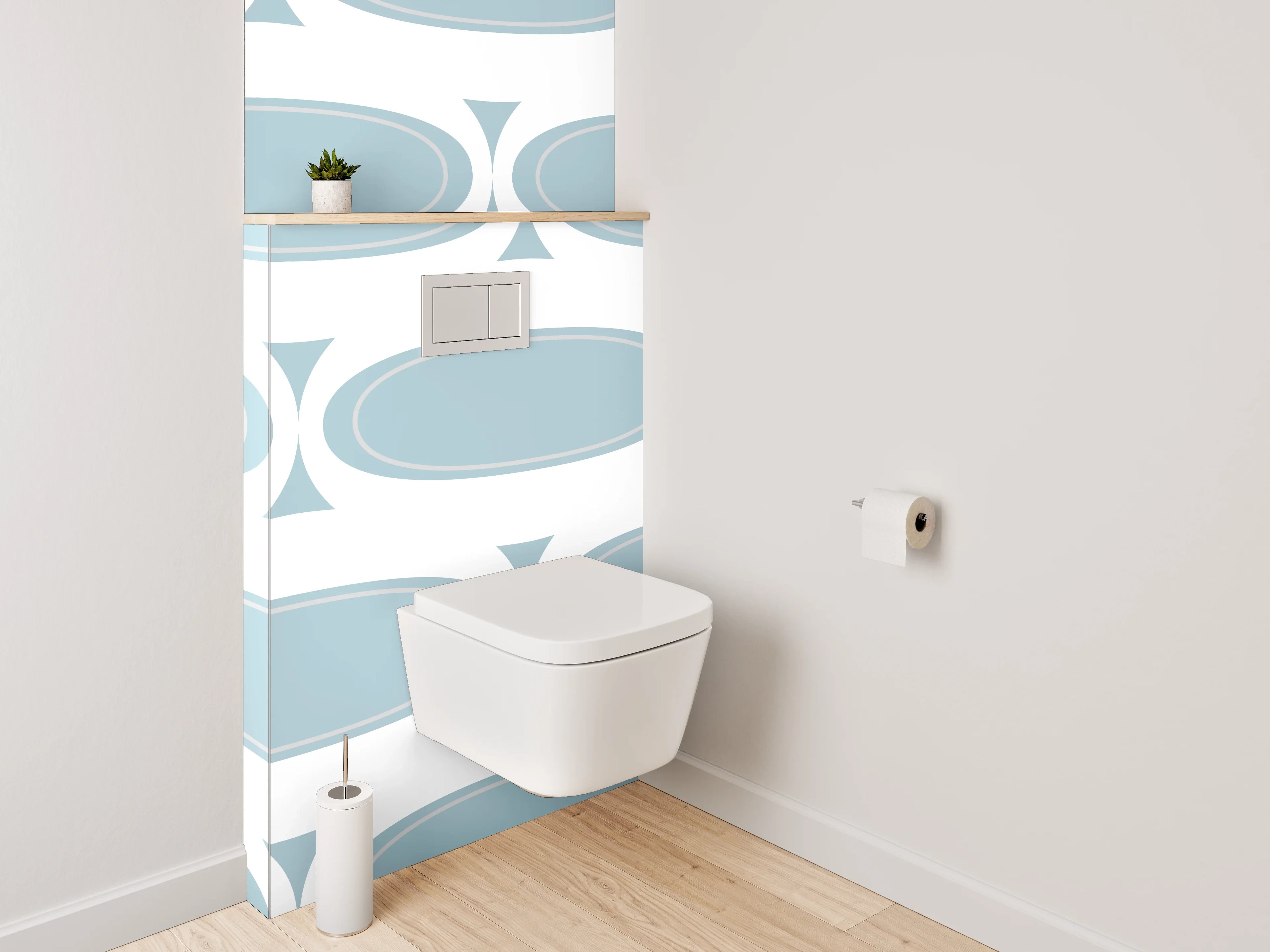 WC-Rückwand - Retro Muster Oval Blau Weiß