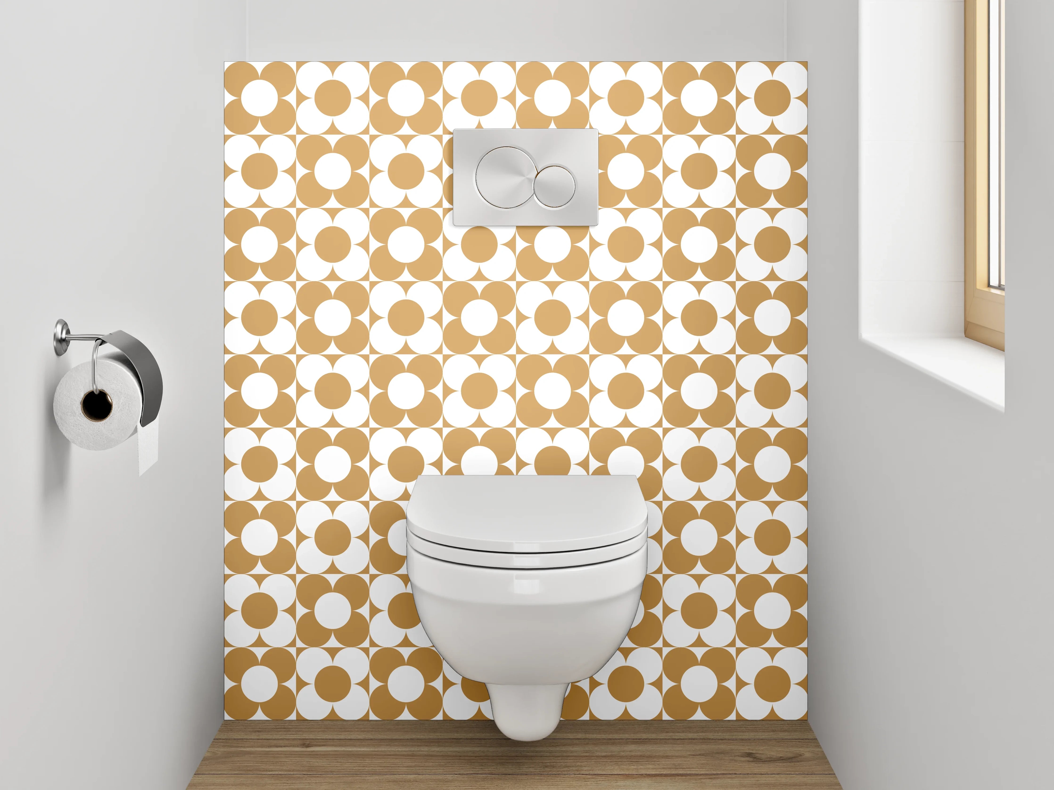 WC-Rückwand - Retro Muster Punkte Braun Weiß