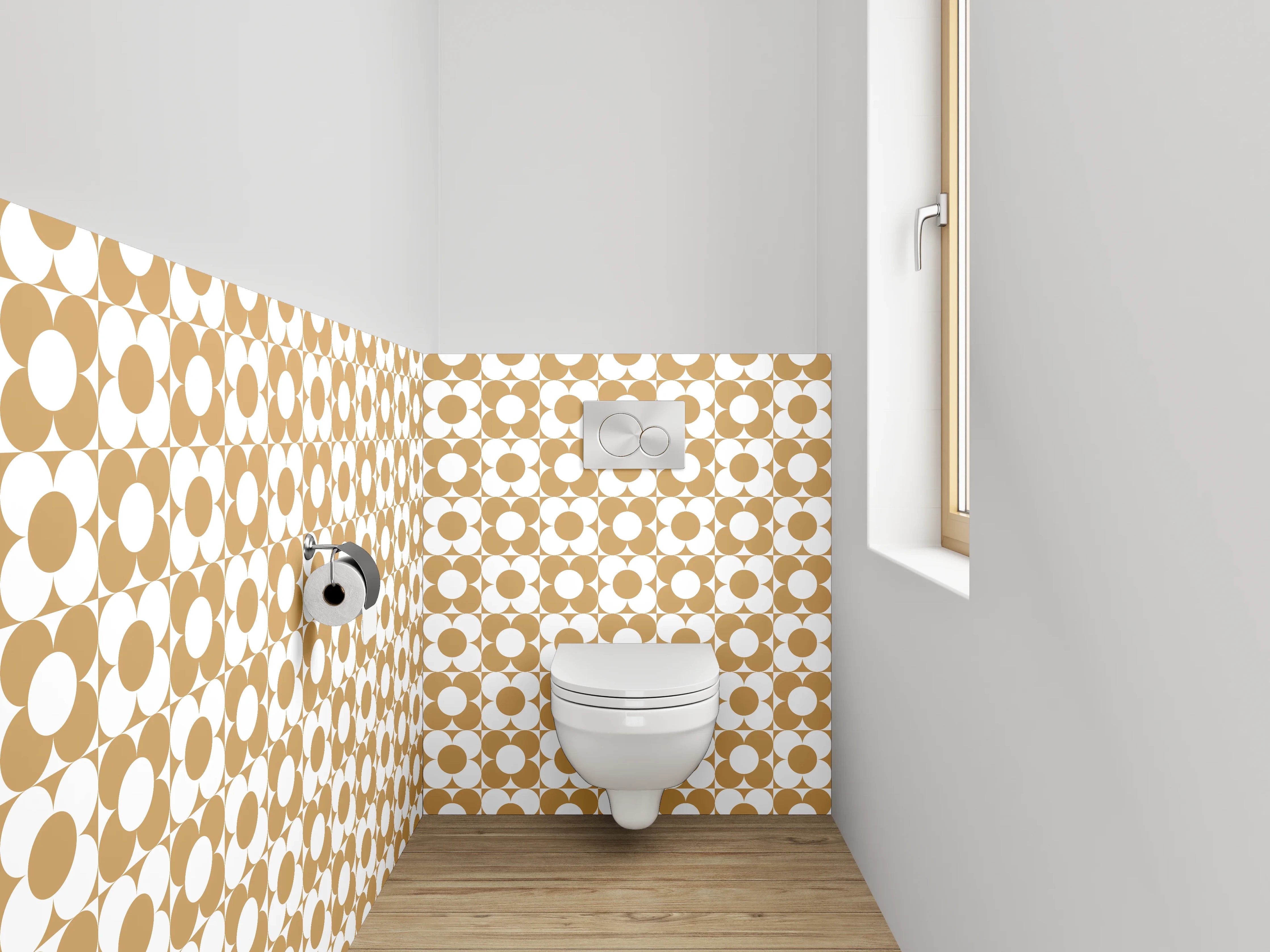 WC-Rückwand - Retro Muster Punkte Braun Weiß