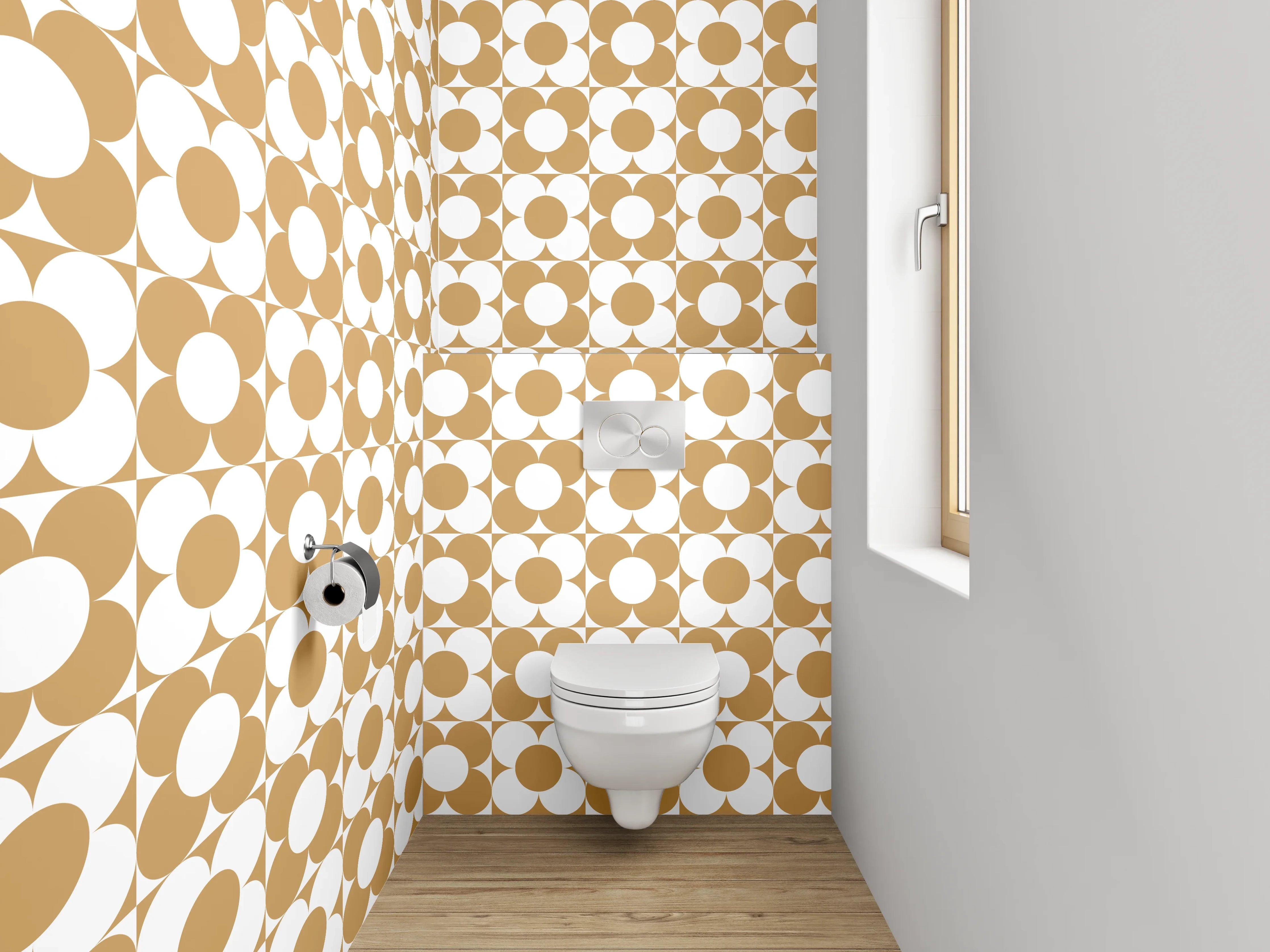WC-Rückwand - Retro Muster Punkte Braun Weiß