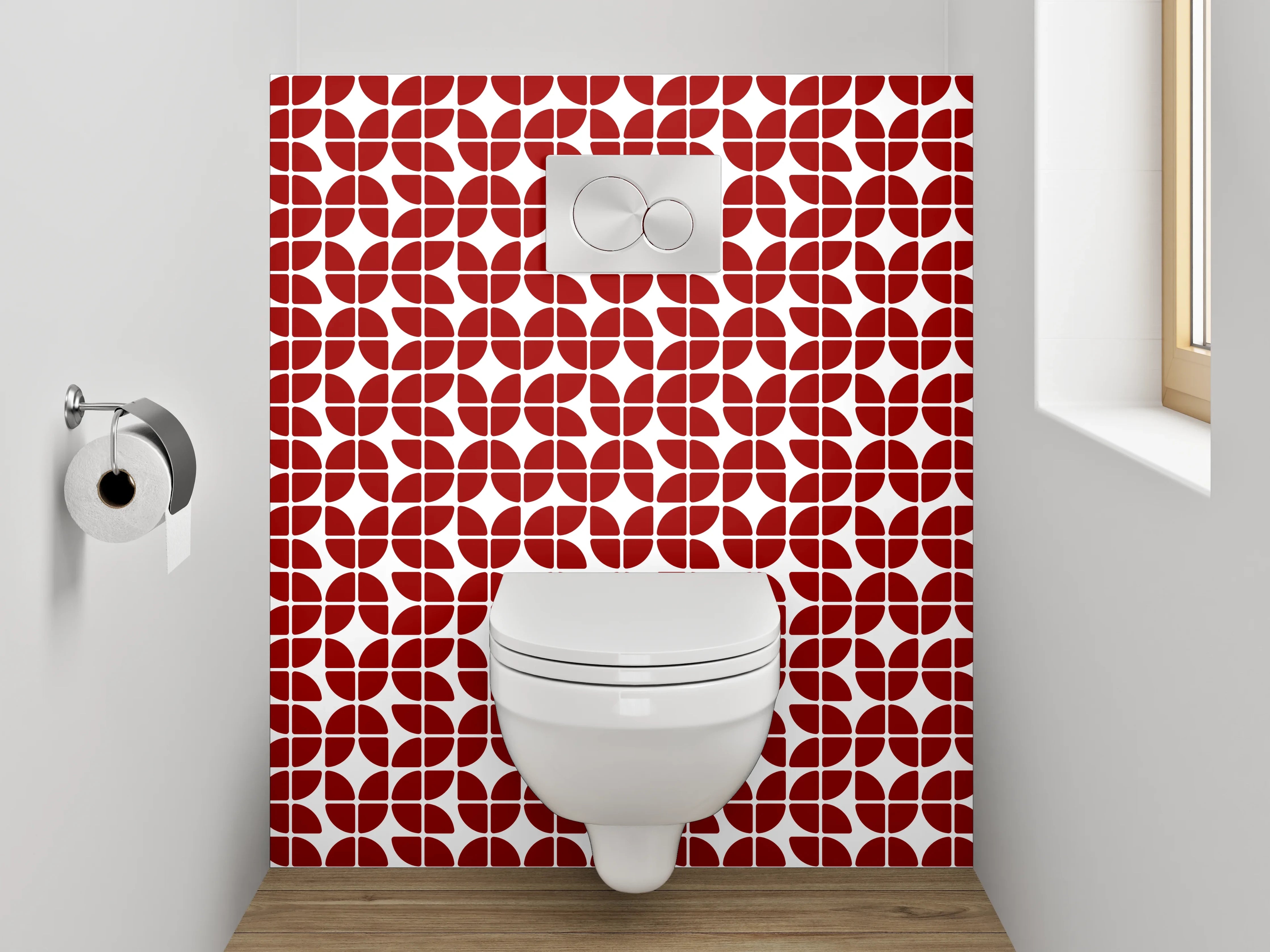 WC-Rückwand - Retro Muster in Rot-Weiß