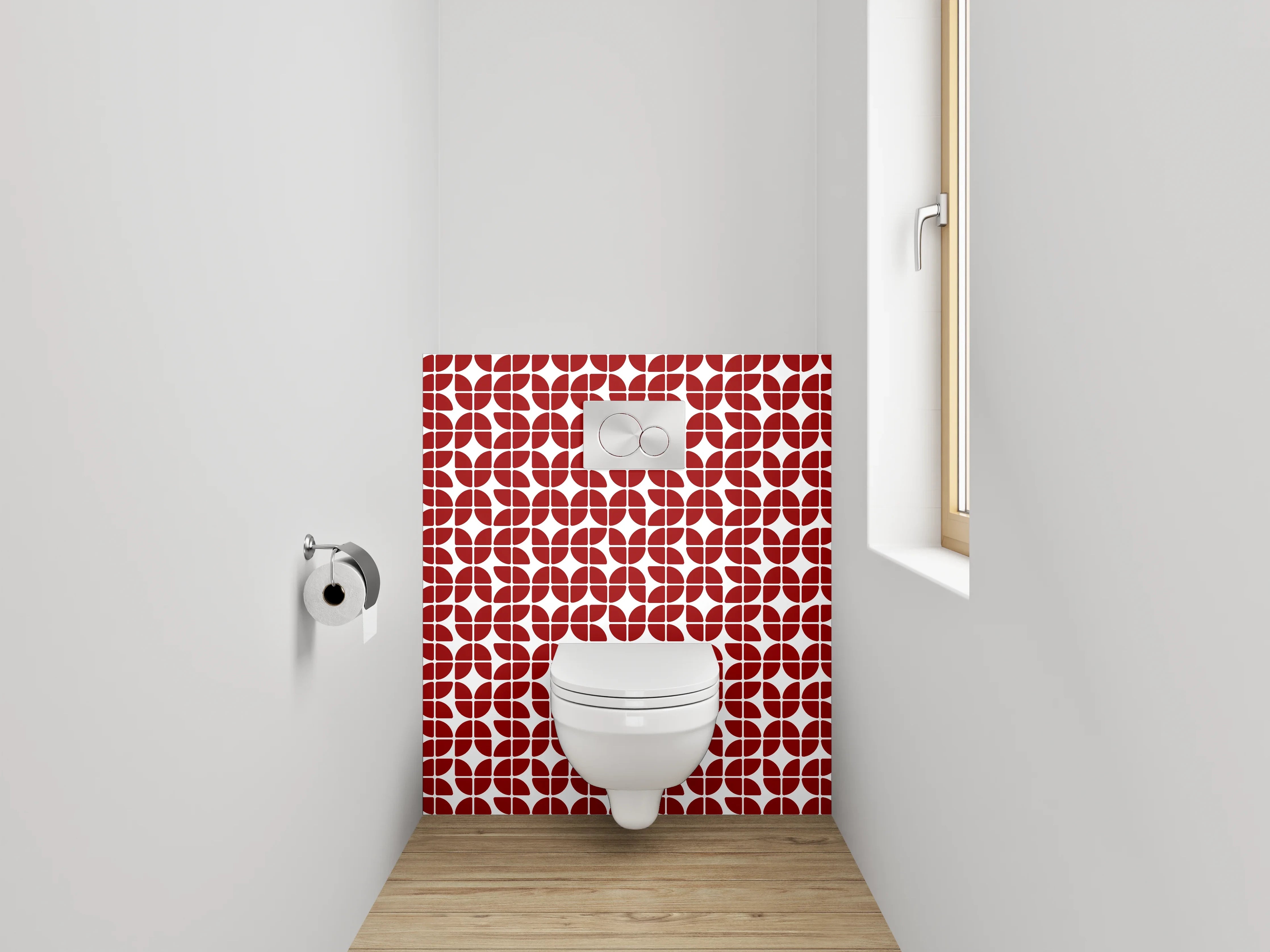 WC-Rückwand - Retro Muster in Rot-Weiß
