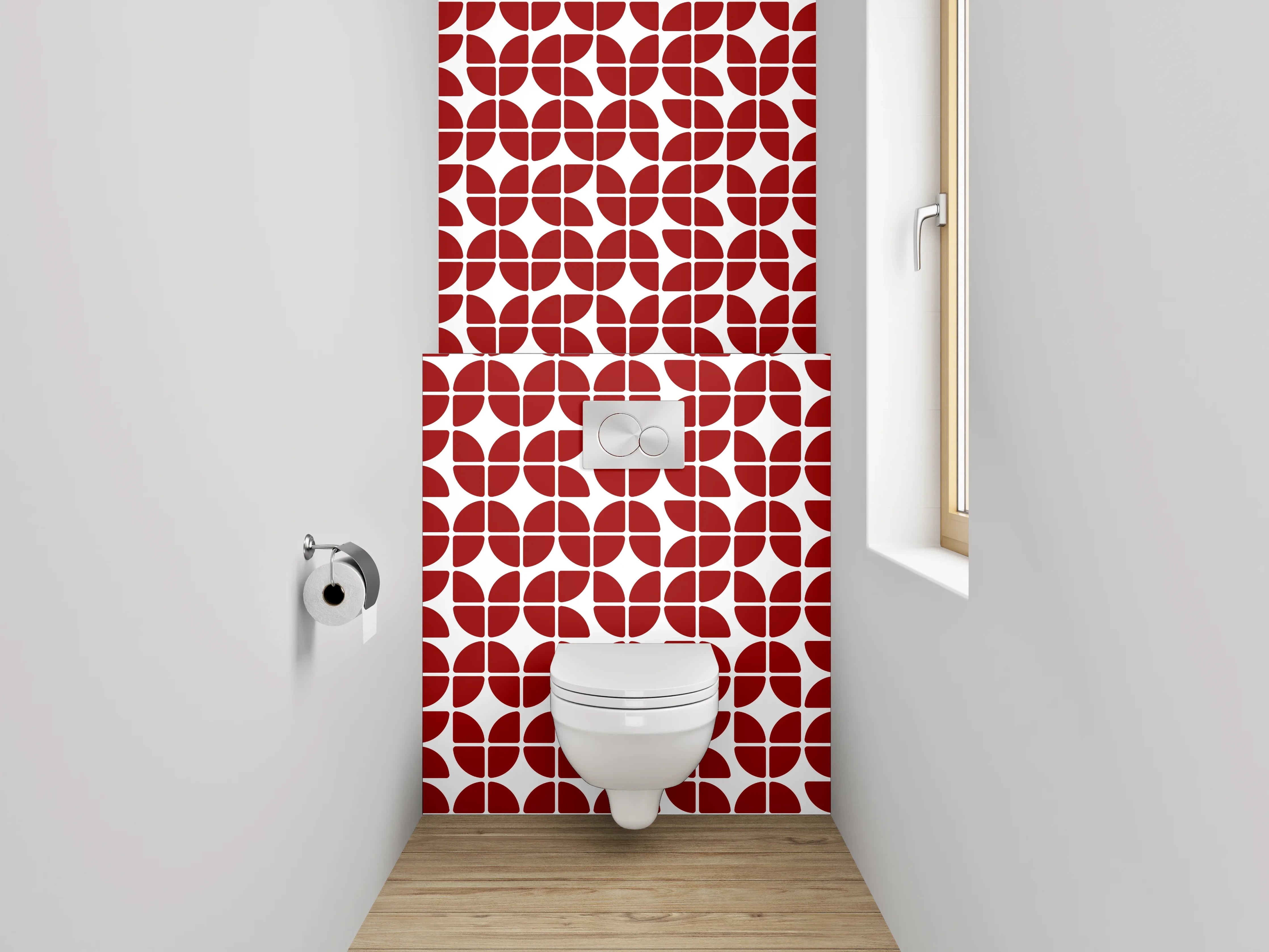 WC-Rückwand - Retro Muster in Rot-Weiß