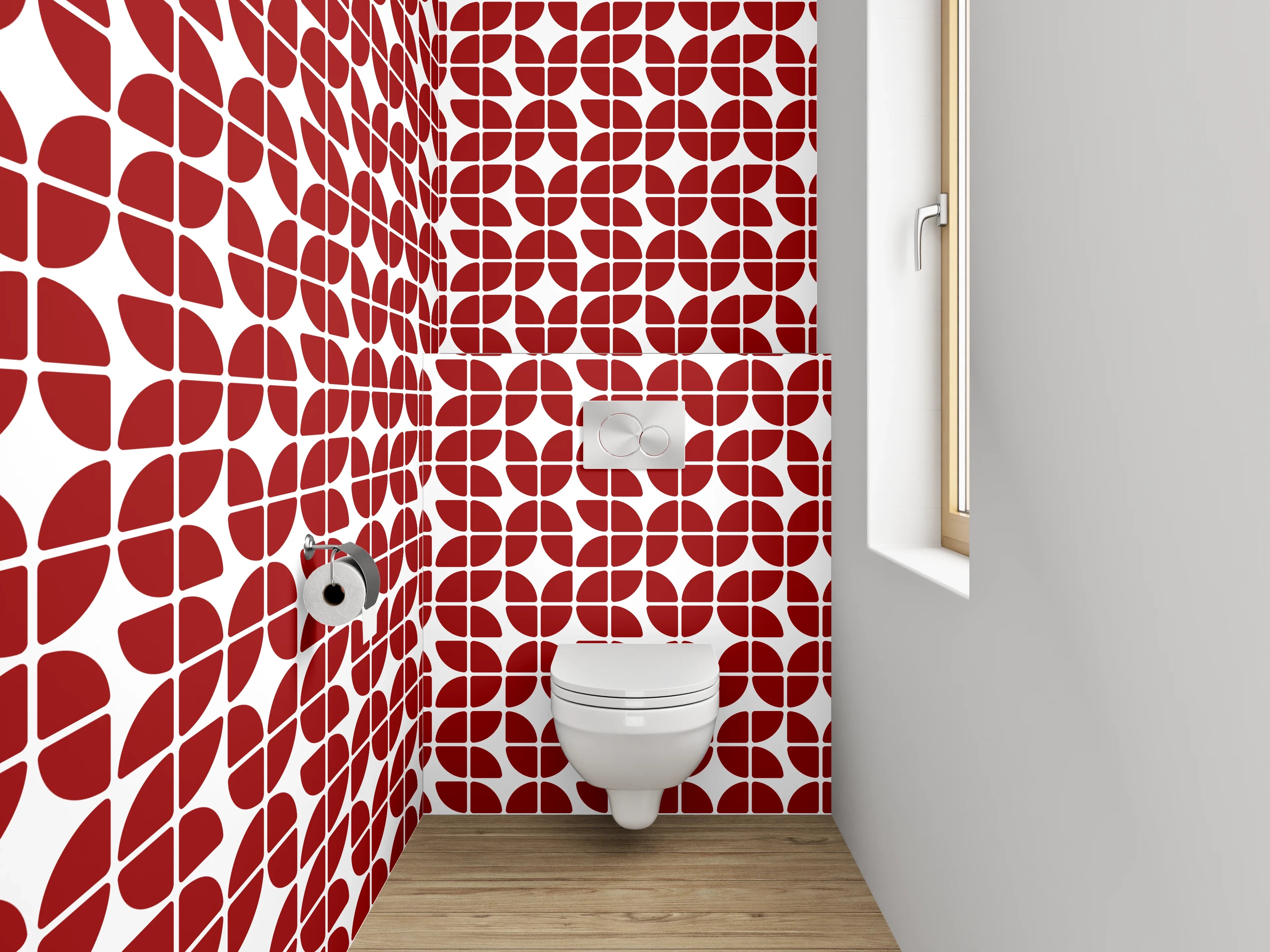 WC-Rückwand - Retro Muster in Rot-Weiß