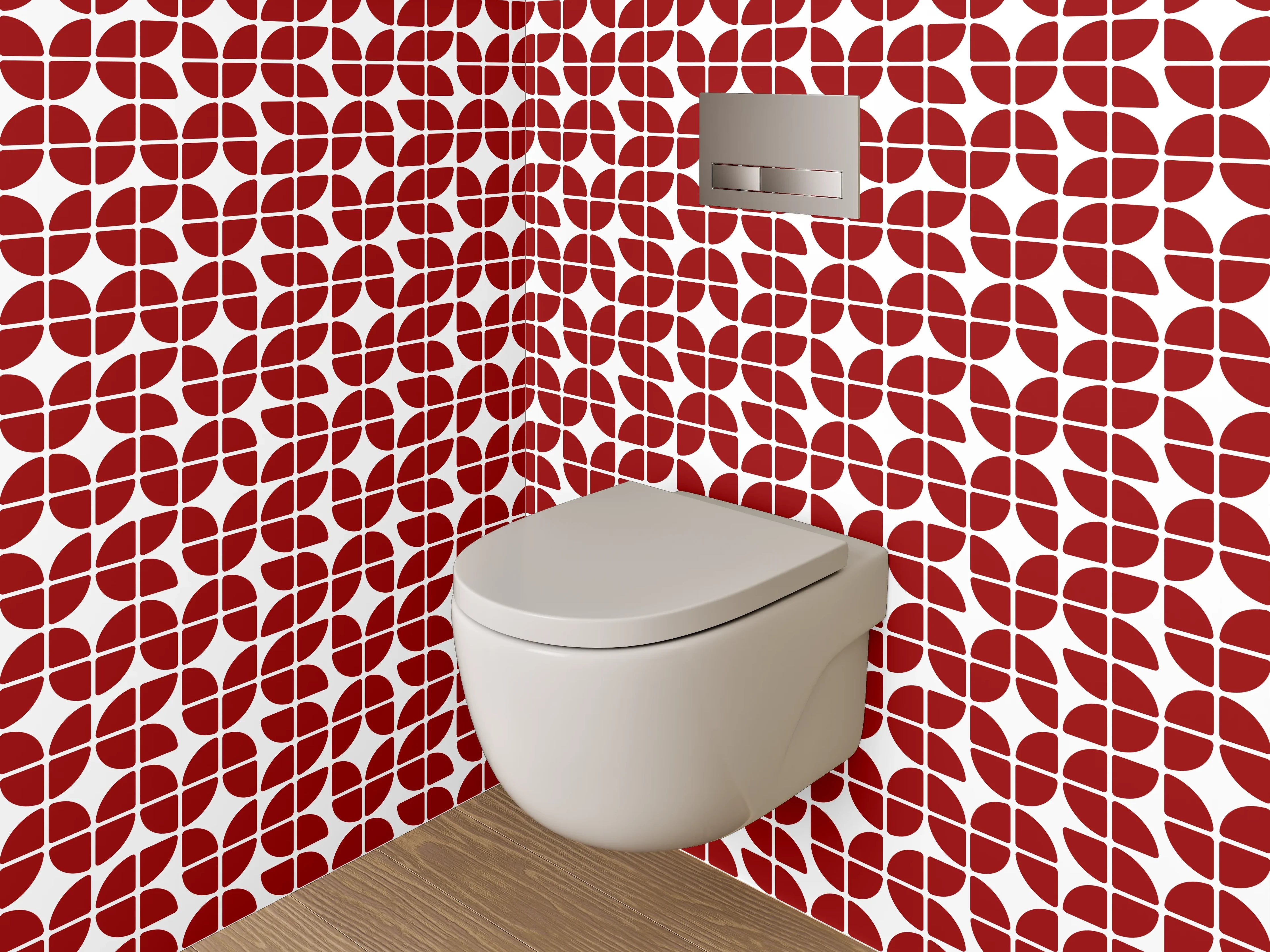 WC-Rückwand - Retro Muster in Rot-Weiß