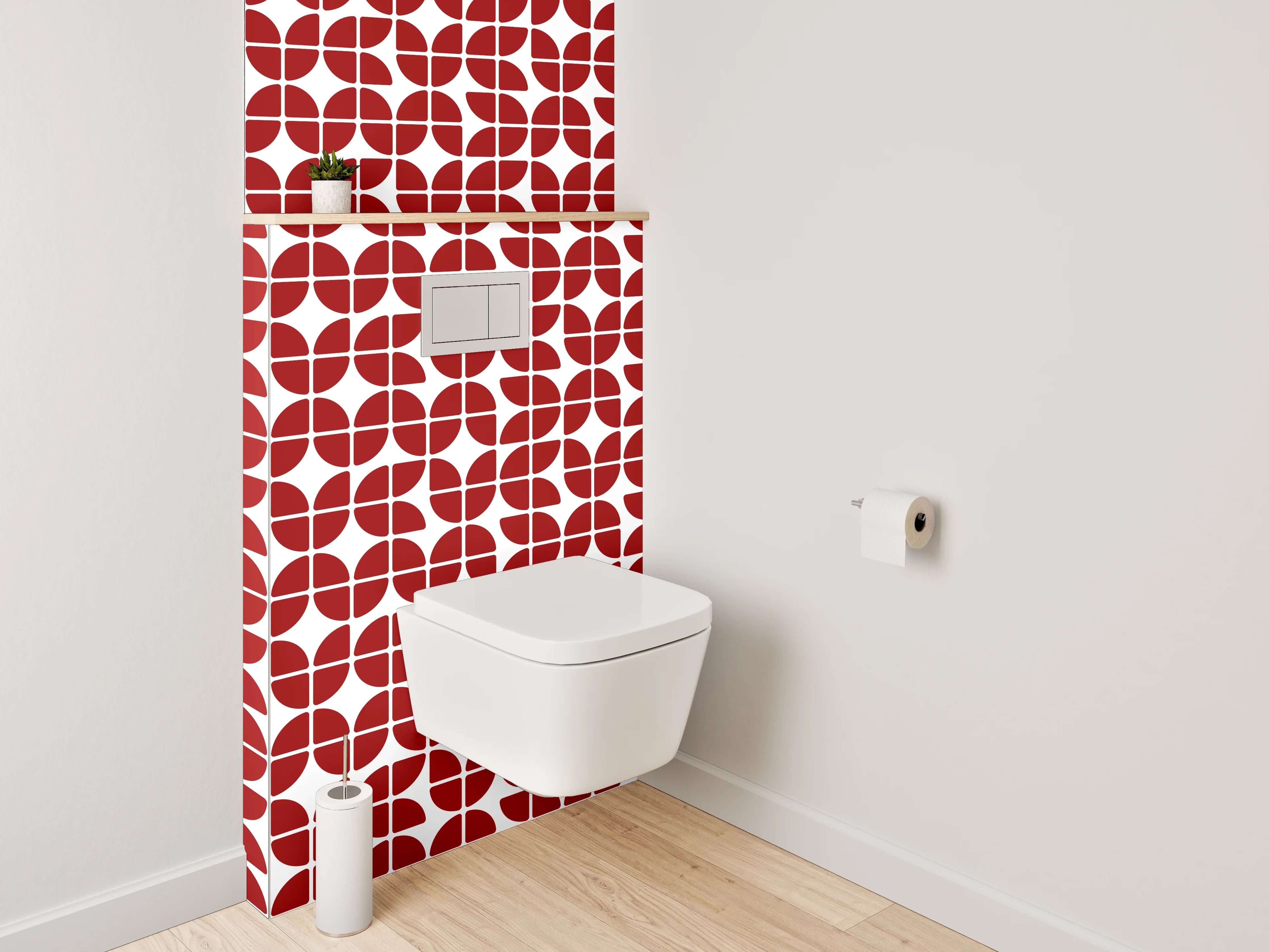 WC-Rückwand - Retro Muster in Rot-Weiß