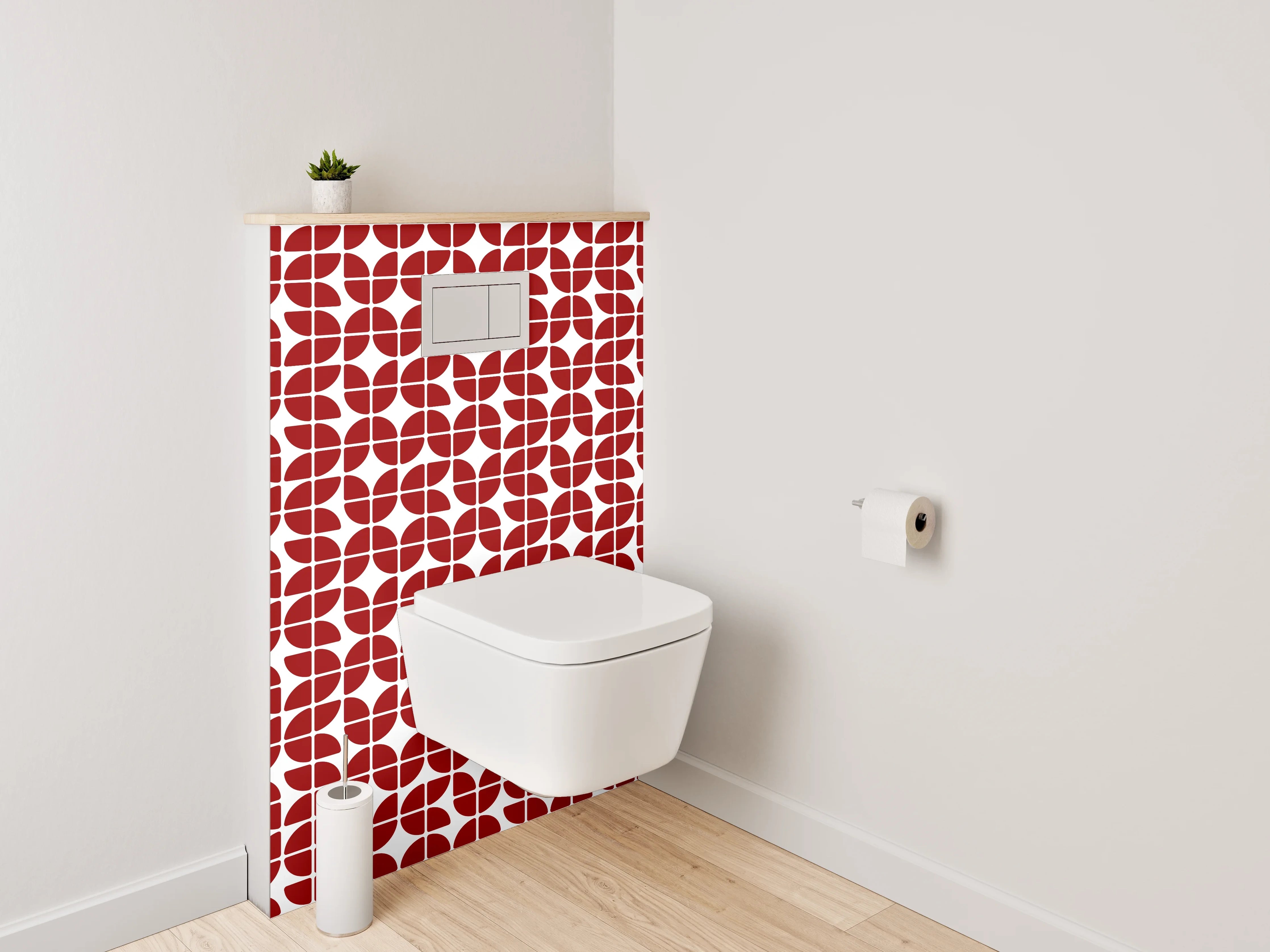 WC-Rückwand - Retro Muster in Rot-Weiß