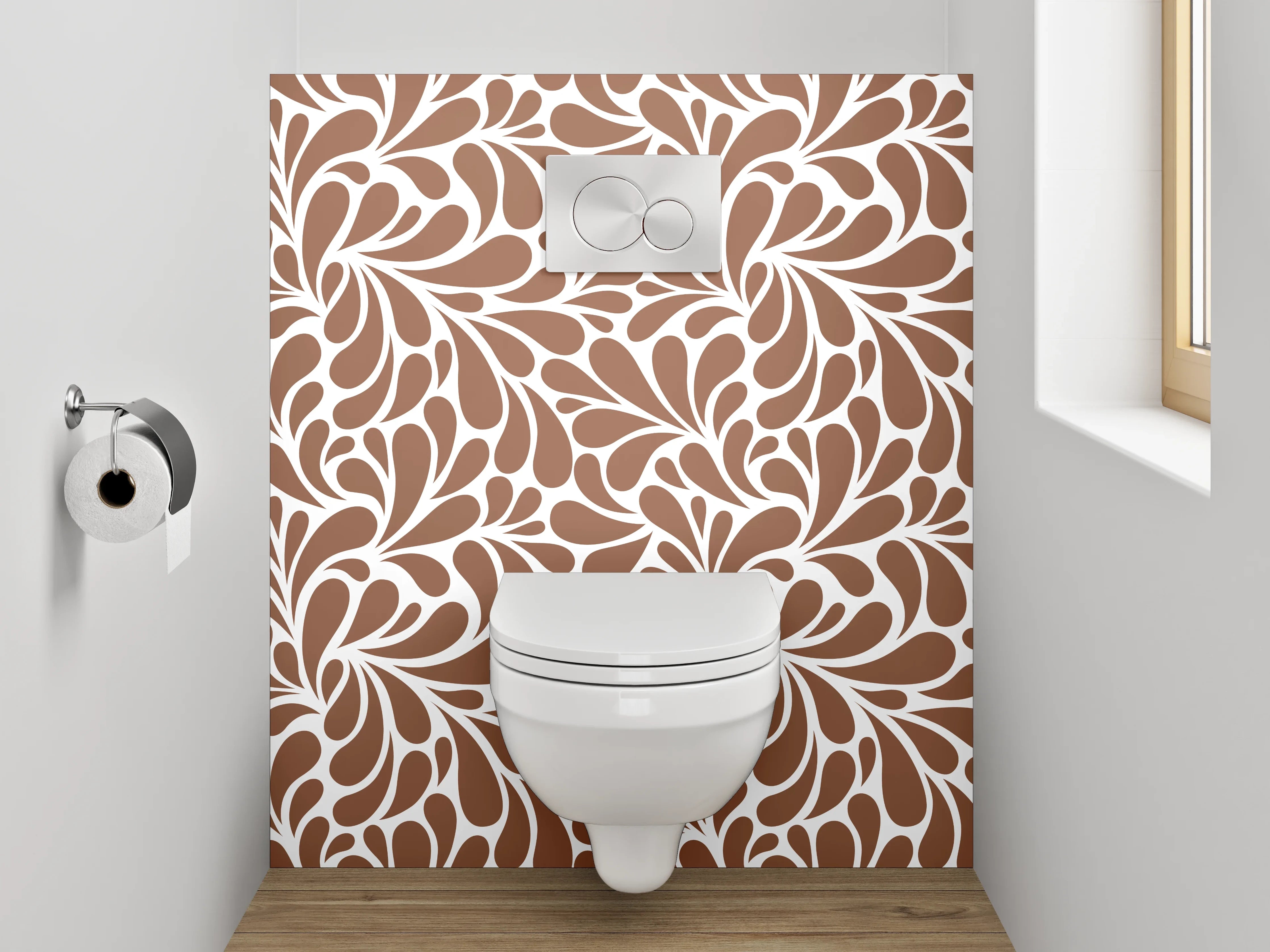 WC-Rückwand - Retro Ornament Braun Weiß Muster