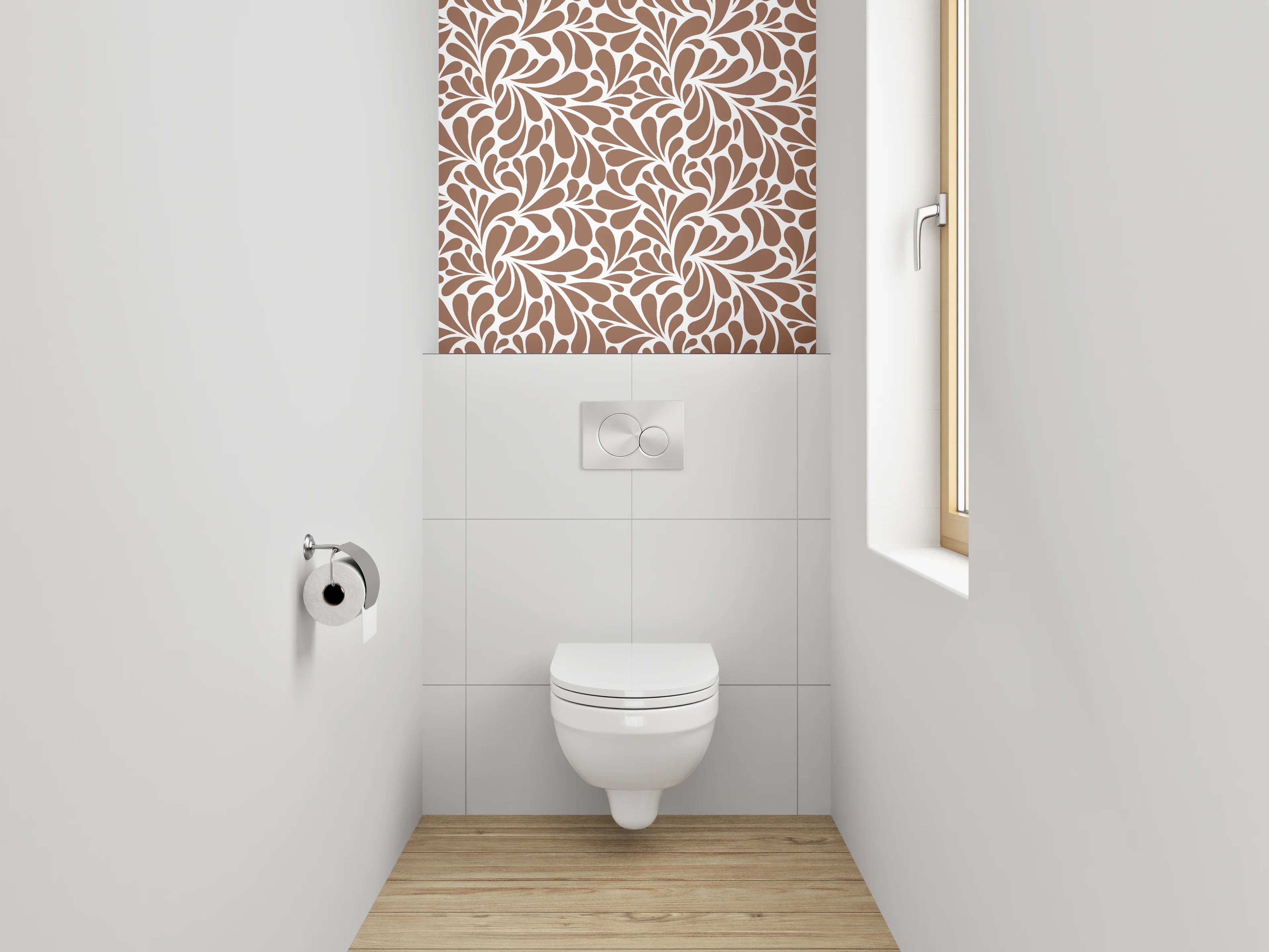 WC-Rückwand - Retro Ornament Braun Weiß Muster