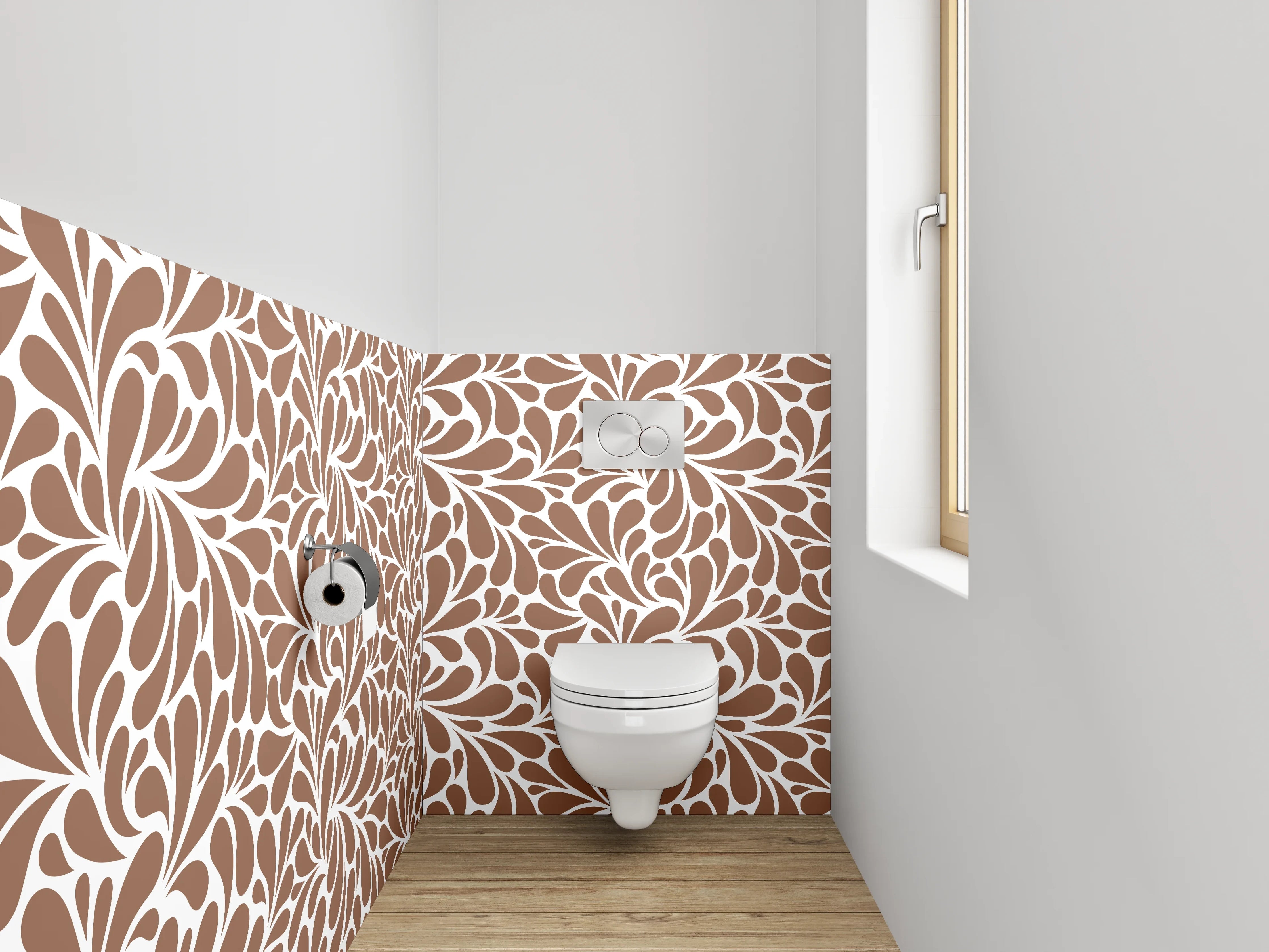 WC-Rückwand - Retro Ornament Braun Weiß Muster