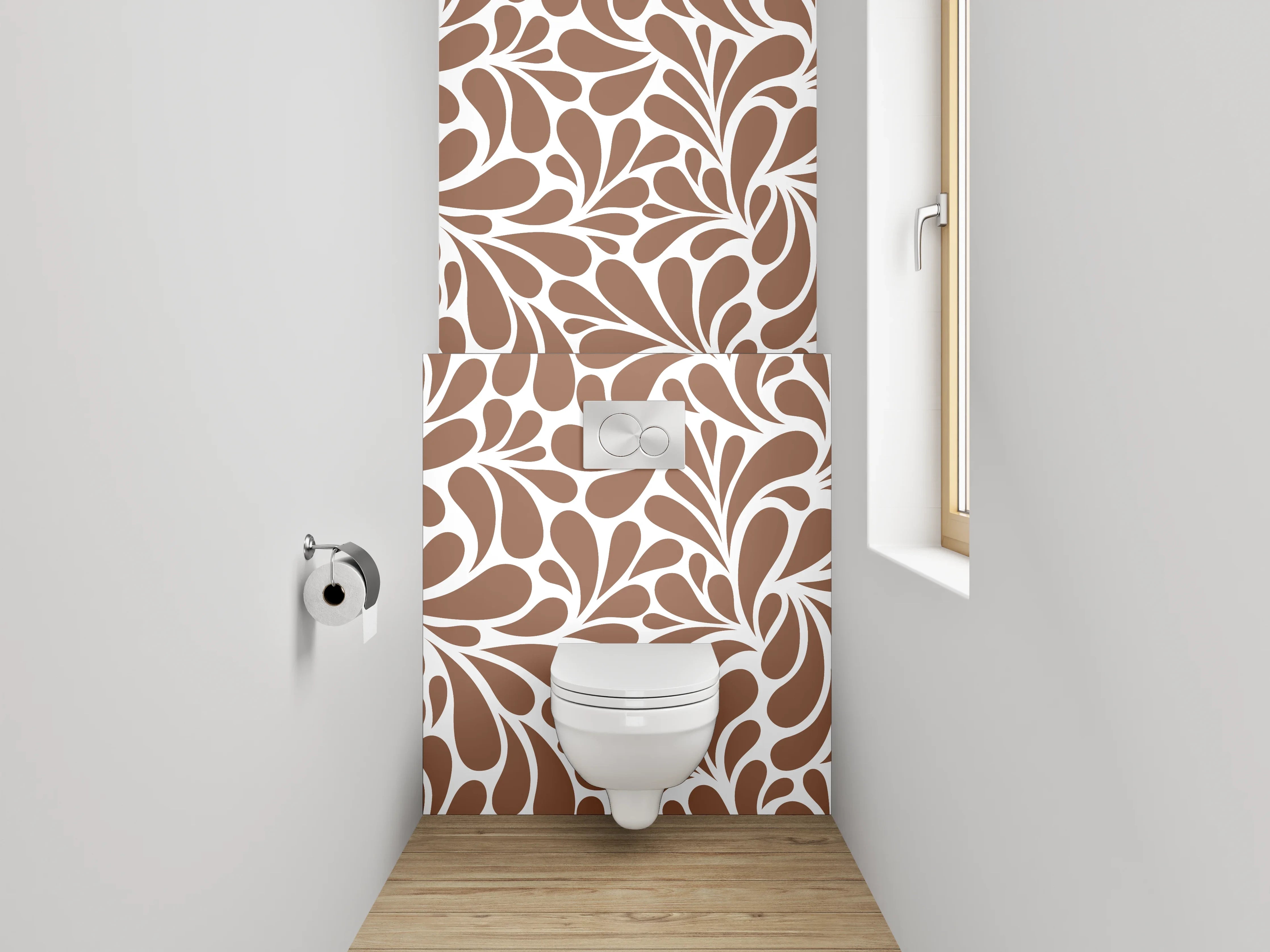 WC-Rückwand - Retro Ornament Braun Weiß Muster