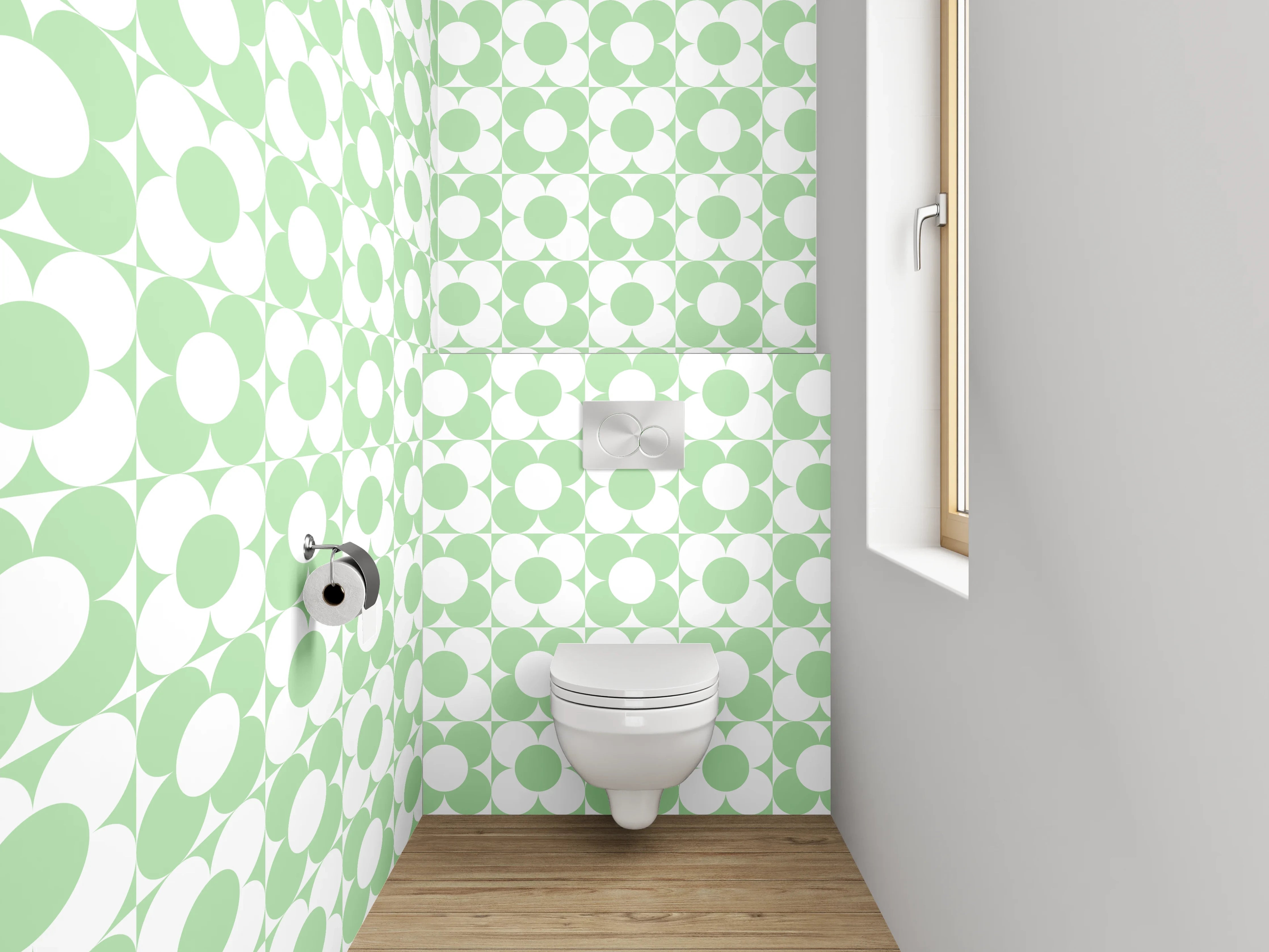 WC-Rückwand - Retro Polka Dot Muster Grün Weiß