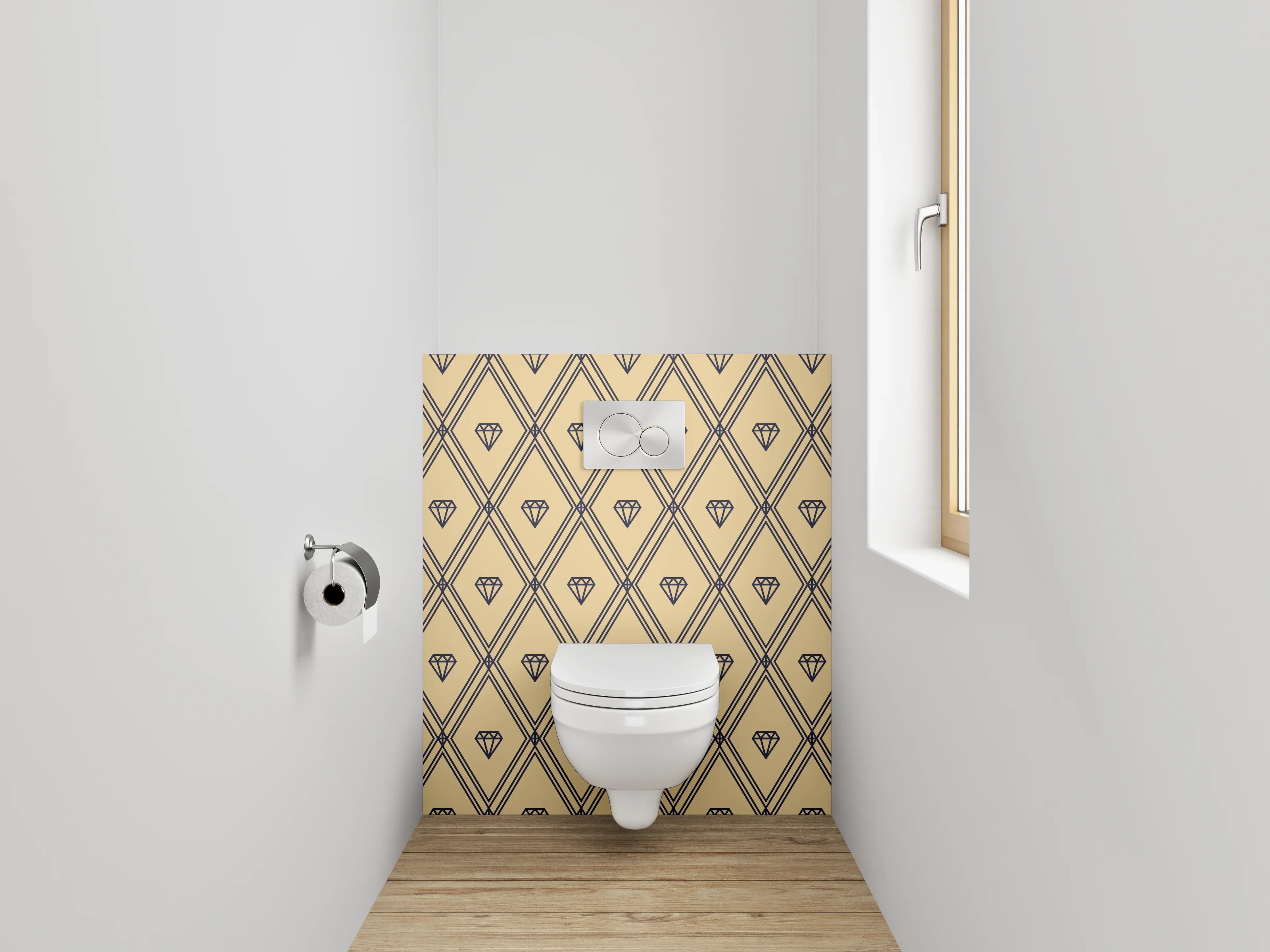 WC-Rückwand - Retro Rauten Muster beige braun