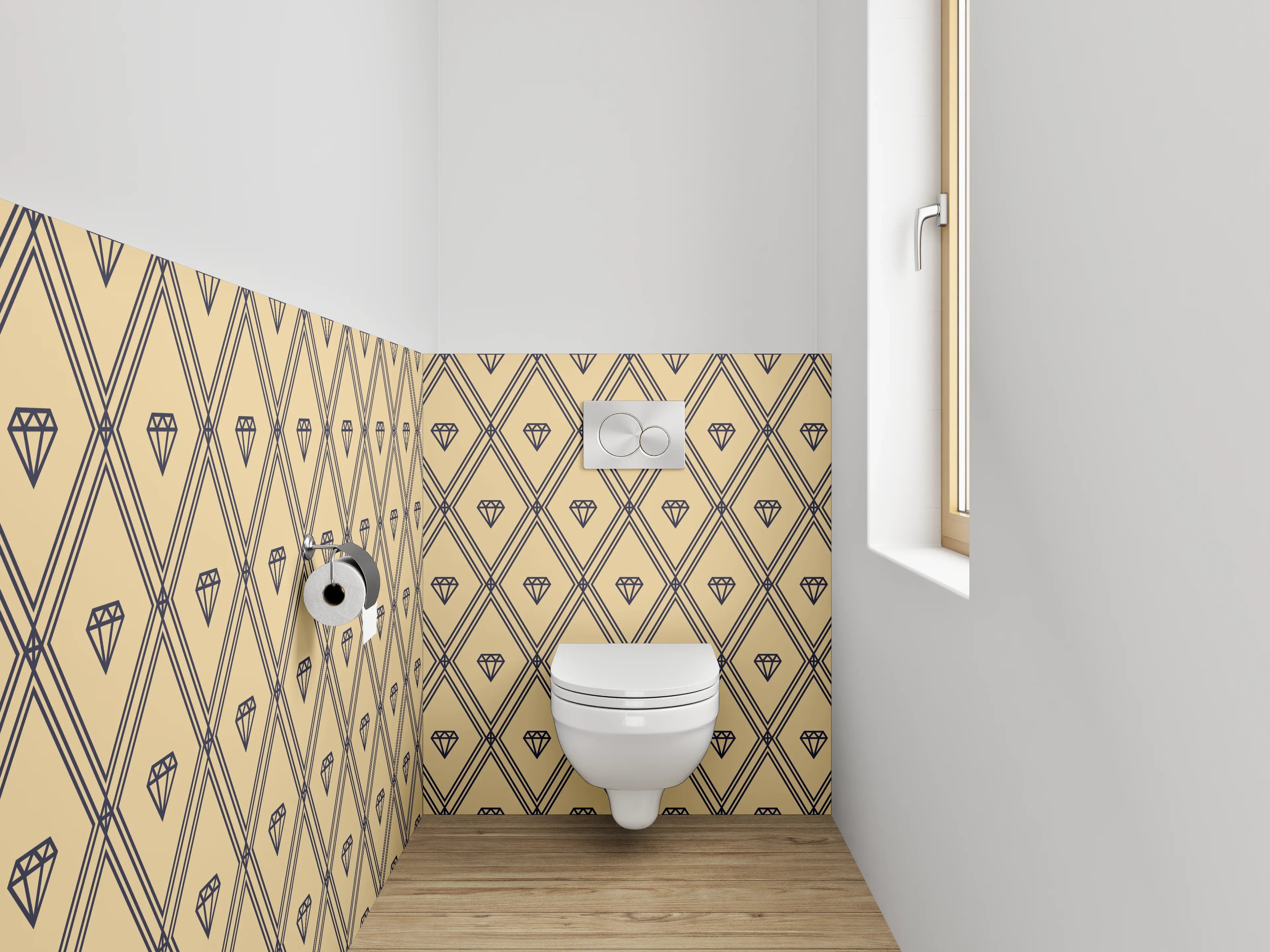 WC-Rückwand - Retro Rauten Muster beige braun