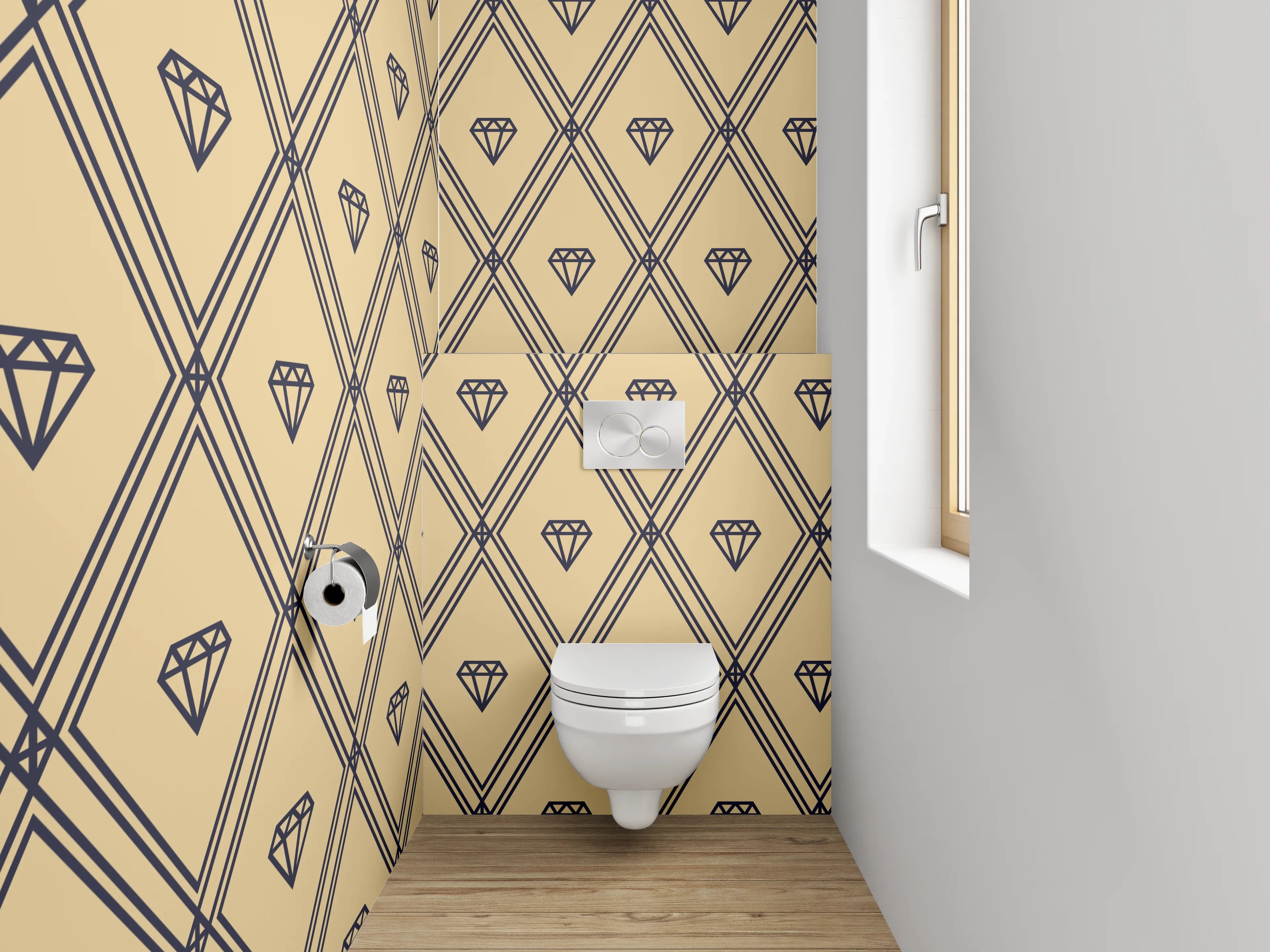 WC-Rückwand - Retro Rauten Muster beige braun