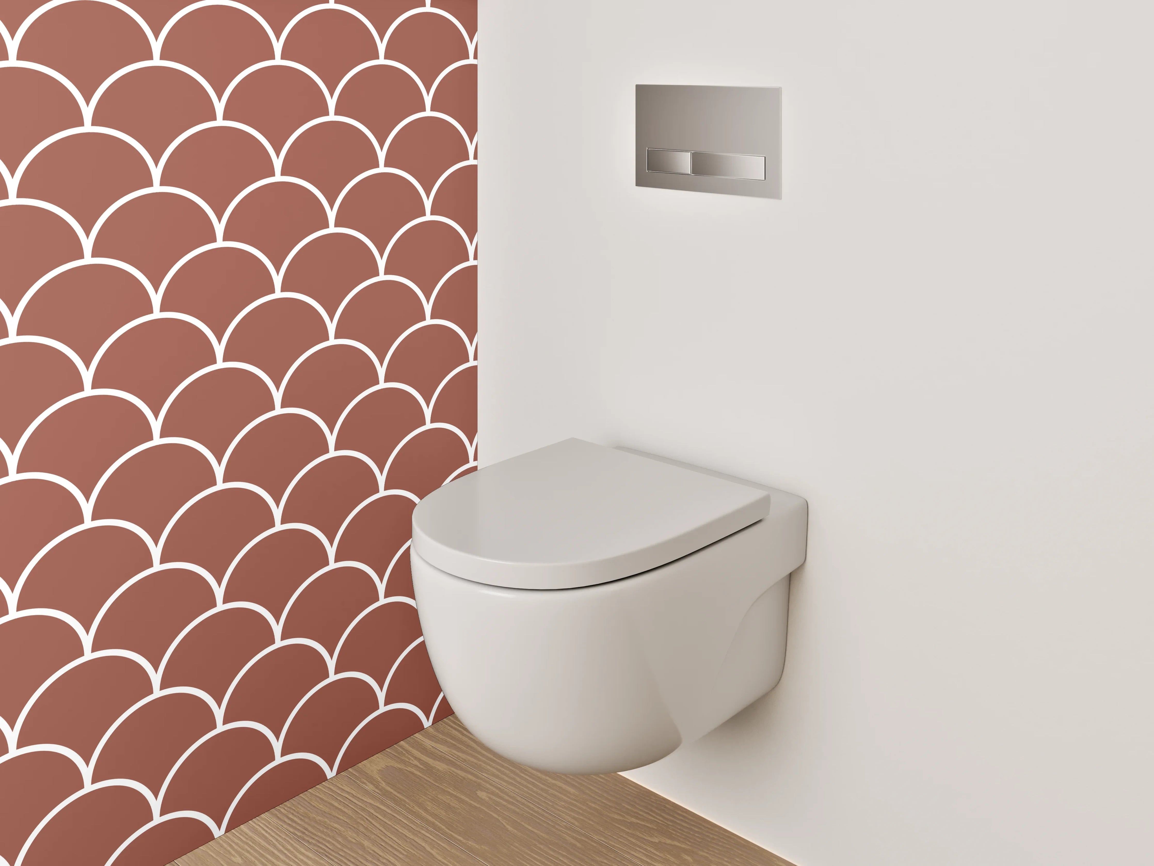 WC-Rückwand - Retro Schuppenmuster Braun Weiß