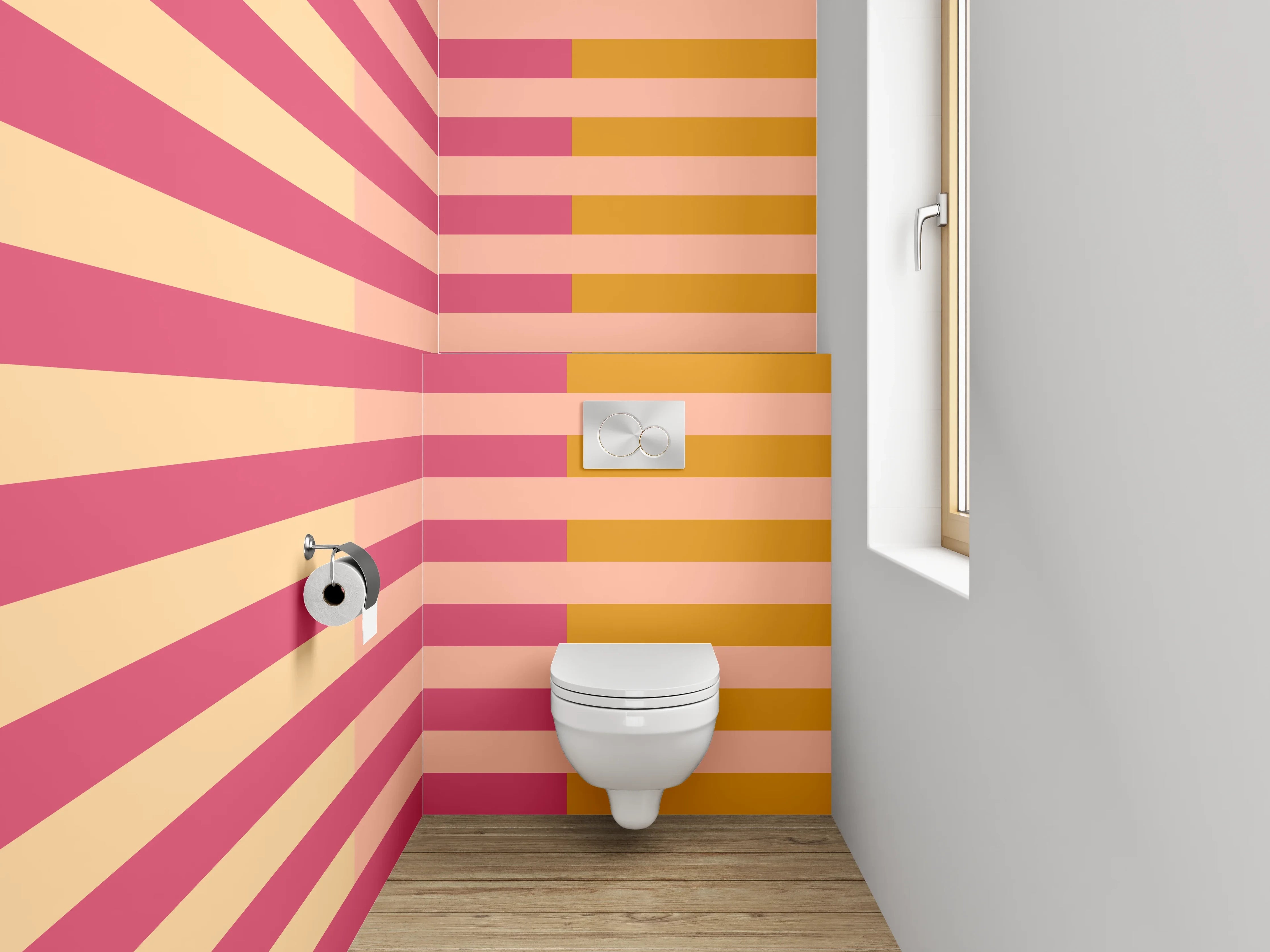 WC-Rückwand - Retro Streifen Design Rosa Orange