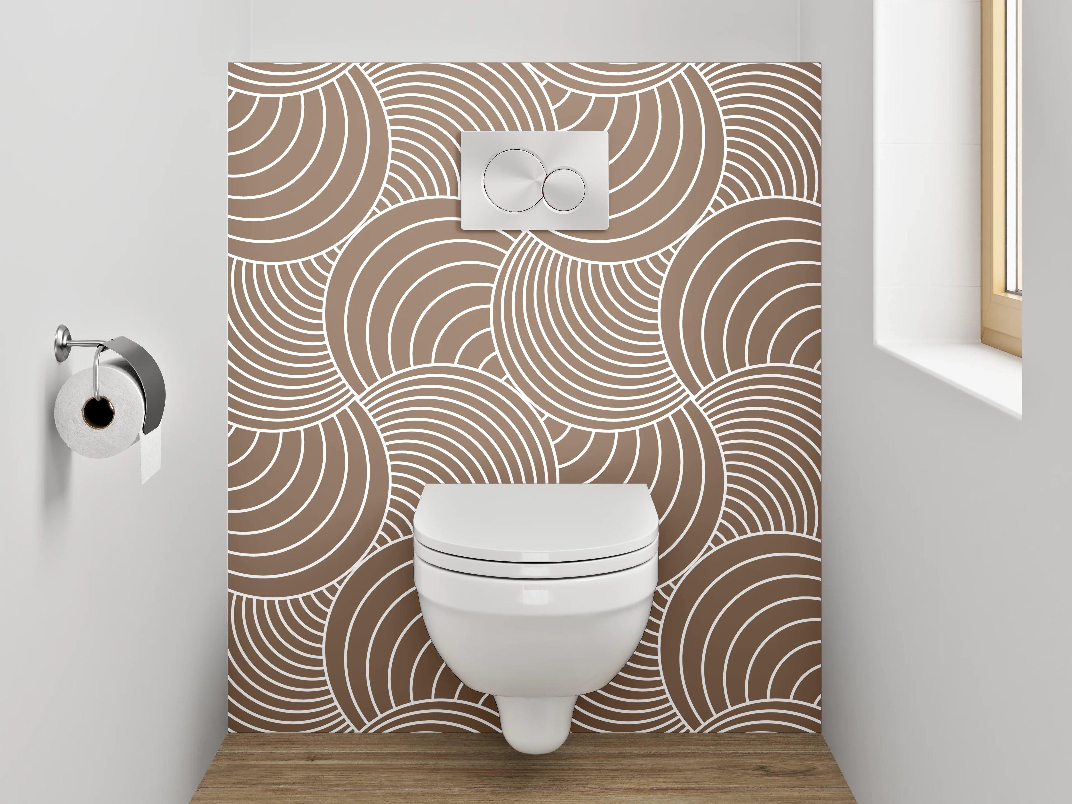 WC-Rückwand - Retro Wellen Kreismuster Tapete Braun Beige