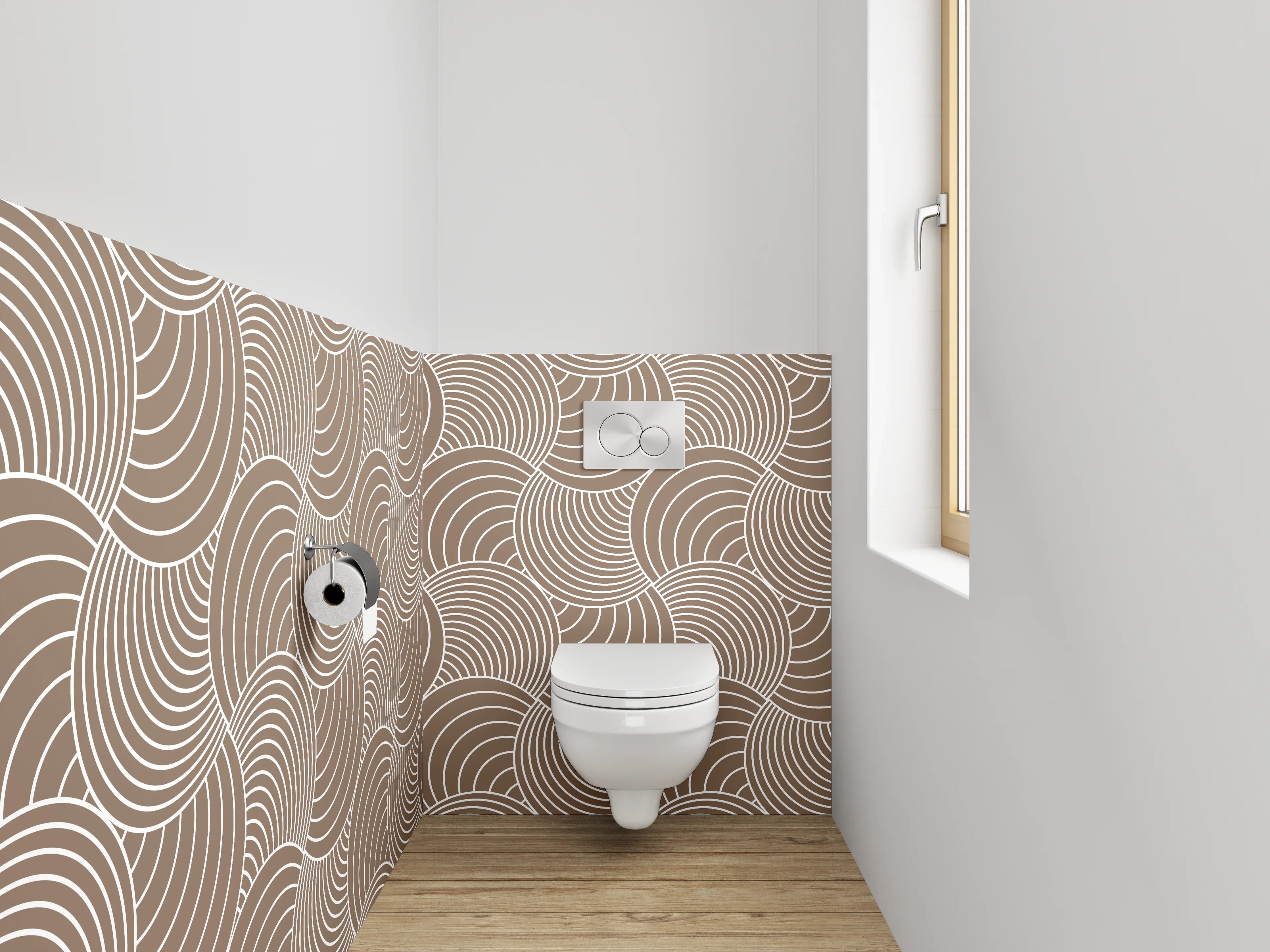 WC-Rückwand - Retro Wellen Kreismuster Tapete Braun Beige